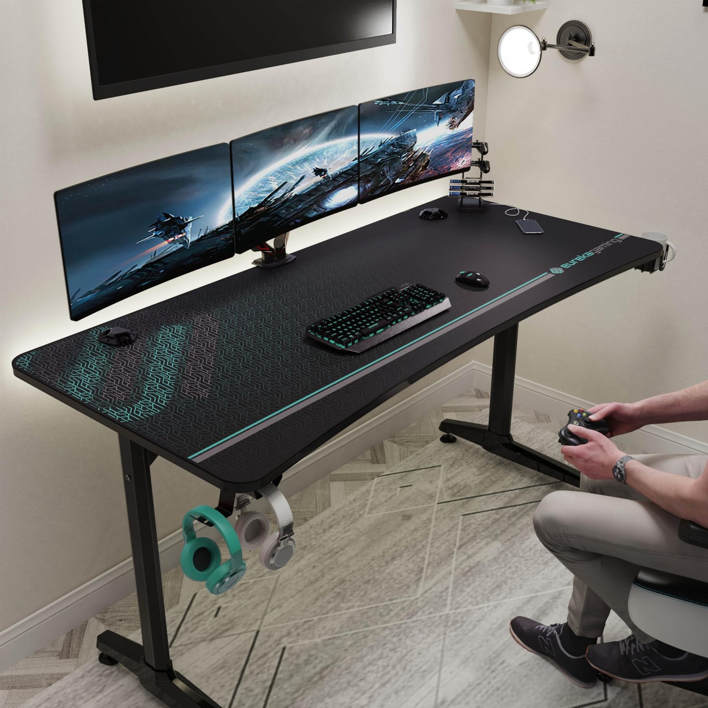 EUREKA ERGONOMIC Gaming Desk 60" Home Office Computer Desk, New Polygon Legs Design, Captain Series (60 Inch, Black)