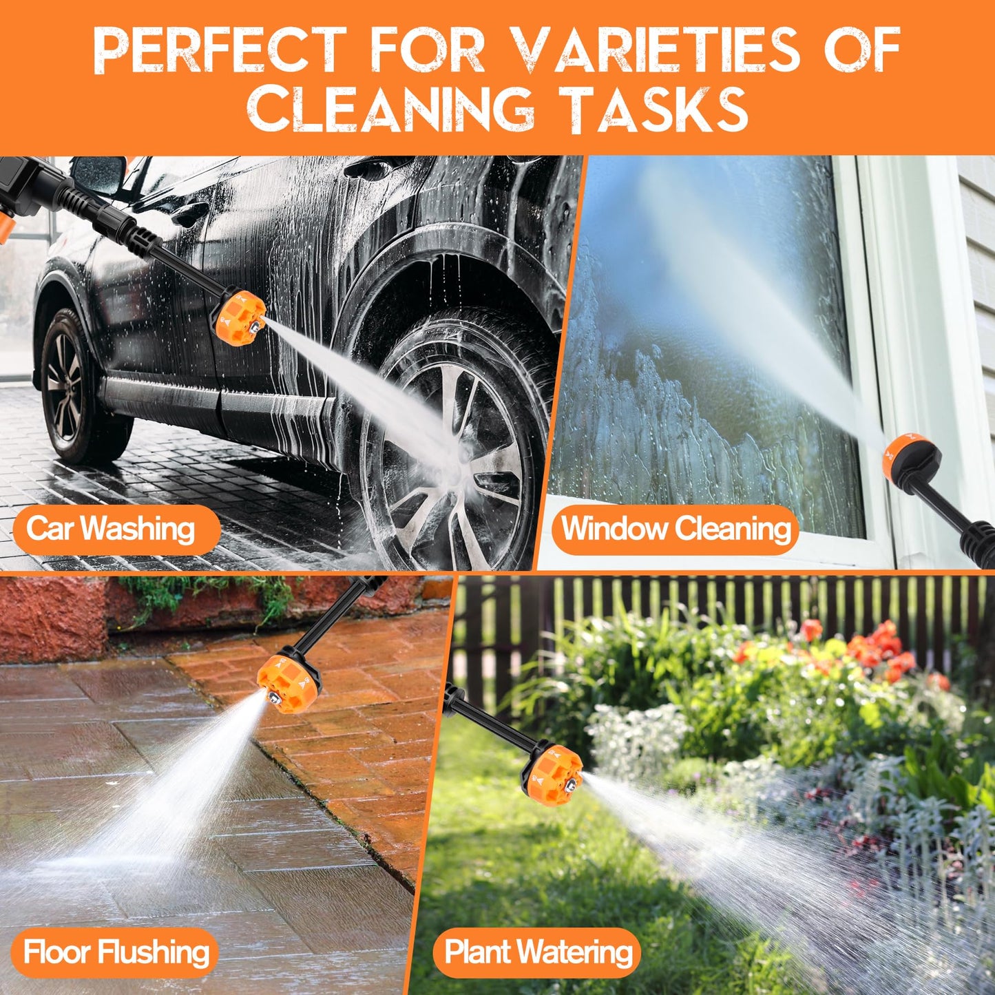Pircaath Cordless Pressure Washer Gun, Battery Power Washer, 500PSI High Pressure Cordless Power Washer, Portable Pressure Washer with 6-in-1 Nozzle, Handheld Power Washer for Car,Garden,Home