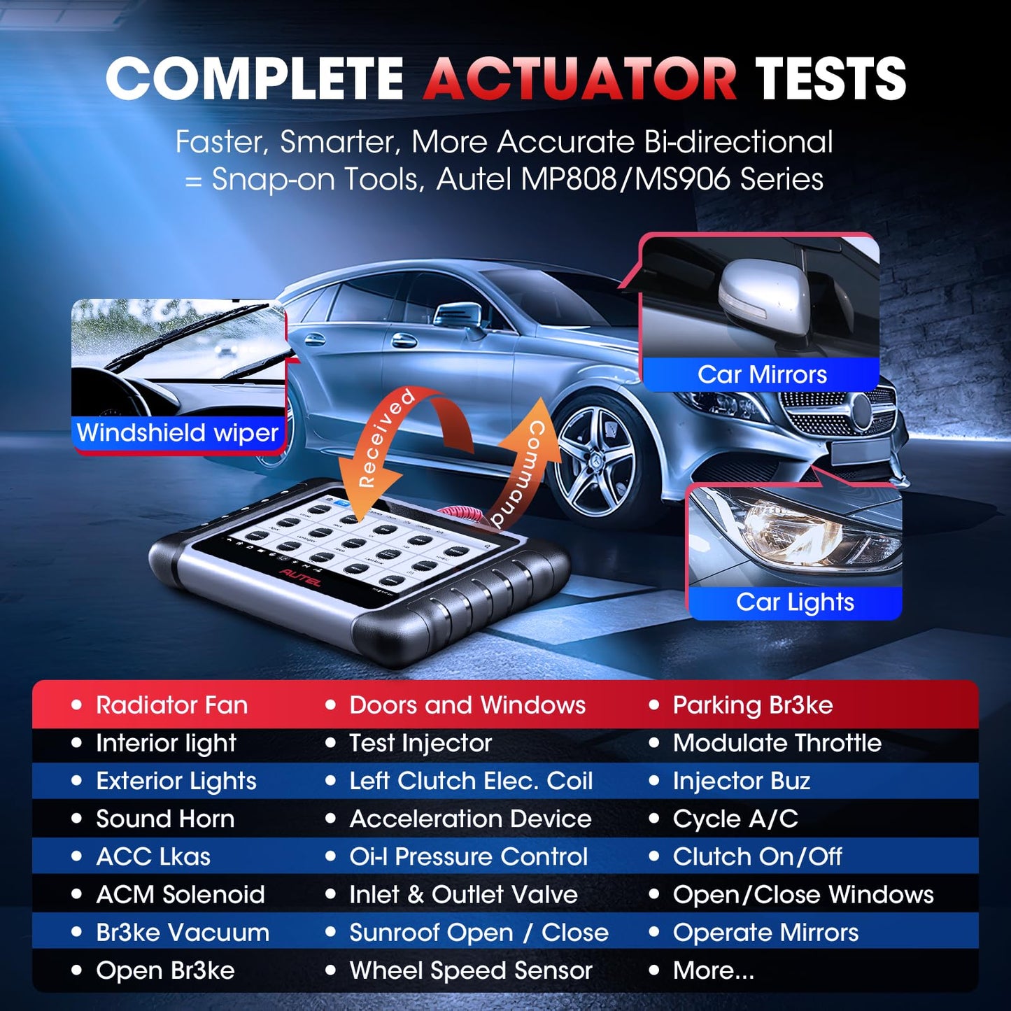 Autel Scanner MaxiCOM MK808S: 2026 Bidirectional Tool as MK808BT Pro MX808S M808Z, Work as MaxiCheck MX900 MK900BT, 28+ Service, Active Test, All System Diagnose, Injector C0ding, FCA Autoauth OS 11