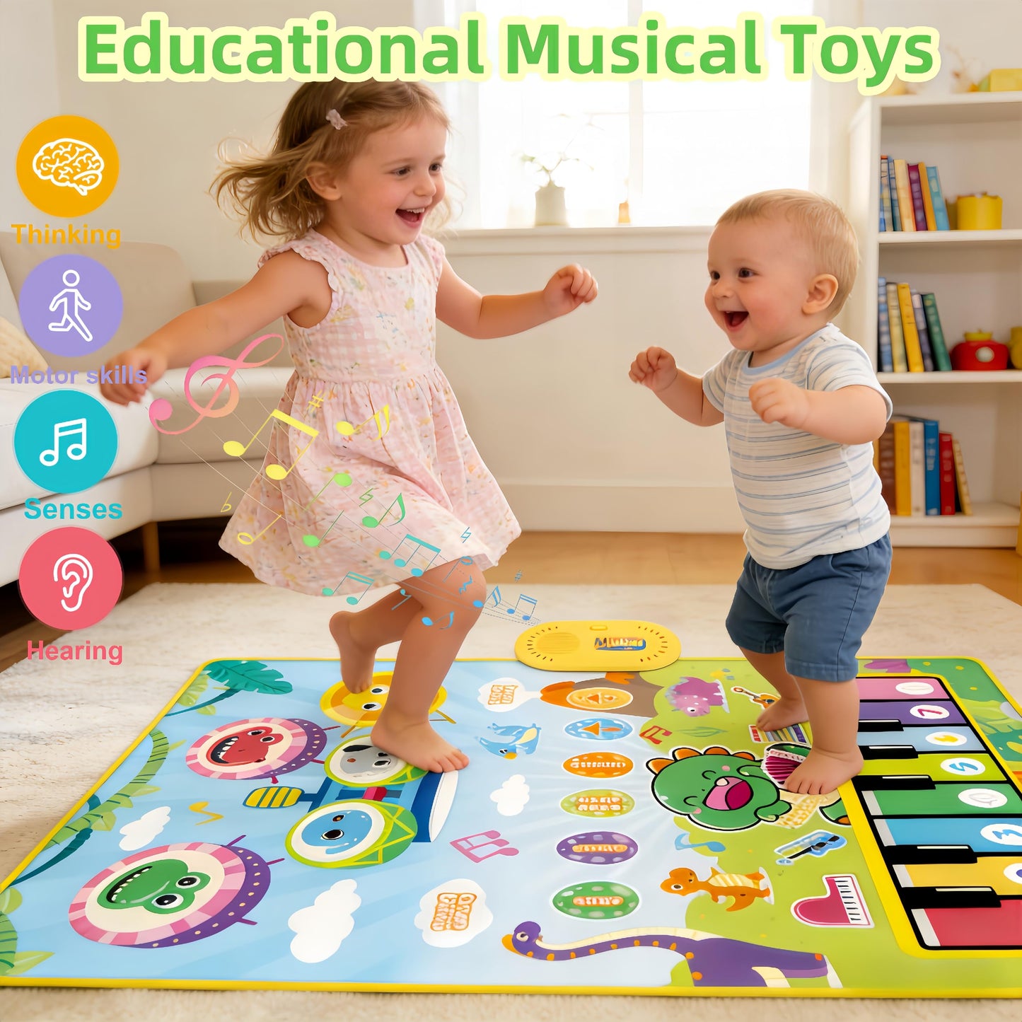 Baby Toys for 0-6 months, Dinosaur Musical Mat Montessori Sensor Toys 1 Year Old, Sensory Early Educational Musical Learning Toys, Christmas Birthday Easter Gifts for 2 3 4 Year Old Toddler Boys Girls