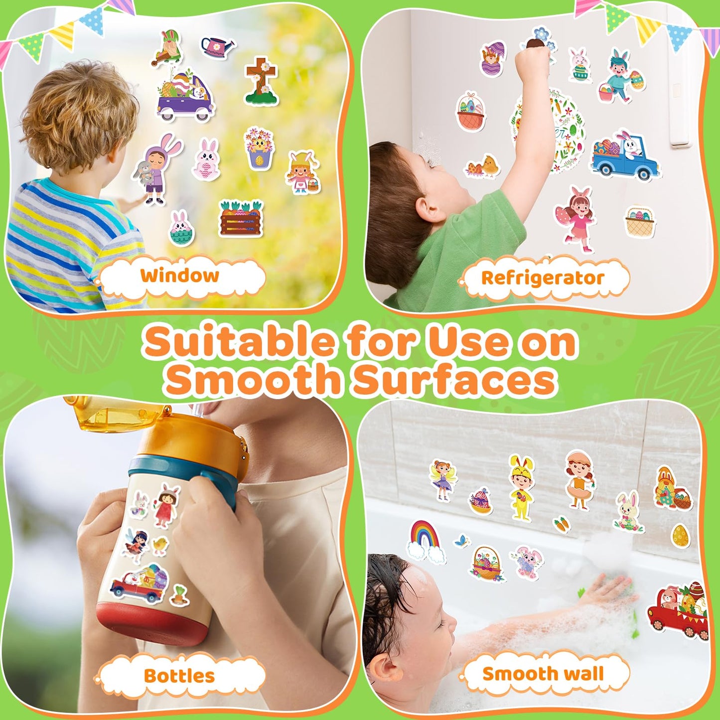4 Sets Easter Reusable Sticker Books for Kids 2-4, Activities Books for Toddlers 1-3, Arts and Crafts Removable Jelly Stickers for Girls Boys, Travel Toys Holiday Gifts Easter Basket Stuffers