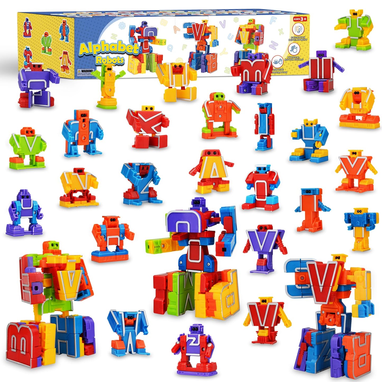 Birthday Toy Gifts for 3 4 5 6 8 Years Old Toddler Boys Girls,26 Alphabet Robots ABC Letters Educational Learning Toys for Kids,Alphabots Deformation STEM Fine Motor Skill Gifts for Preschool Age 3+