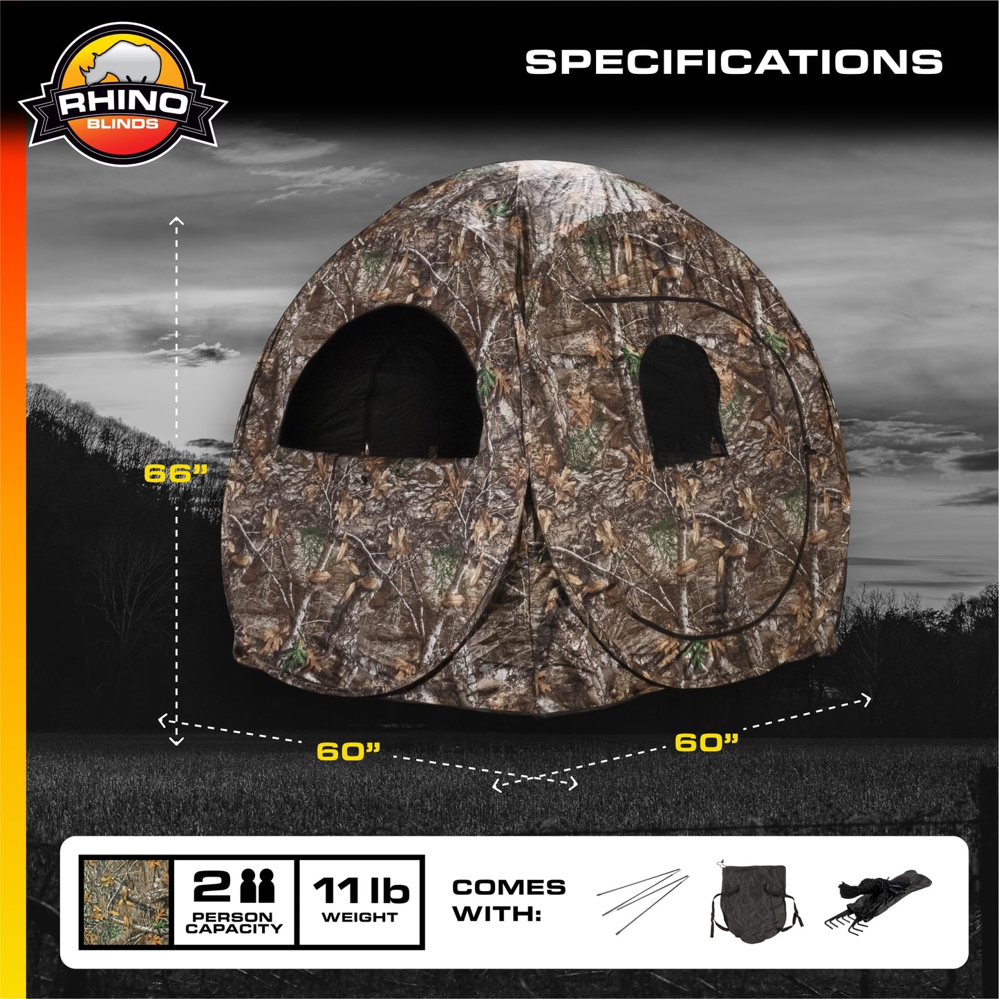 Rhino Blinds R75-RTE 2 Person Hunting Ground Blind, Realtree Edge