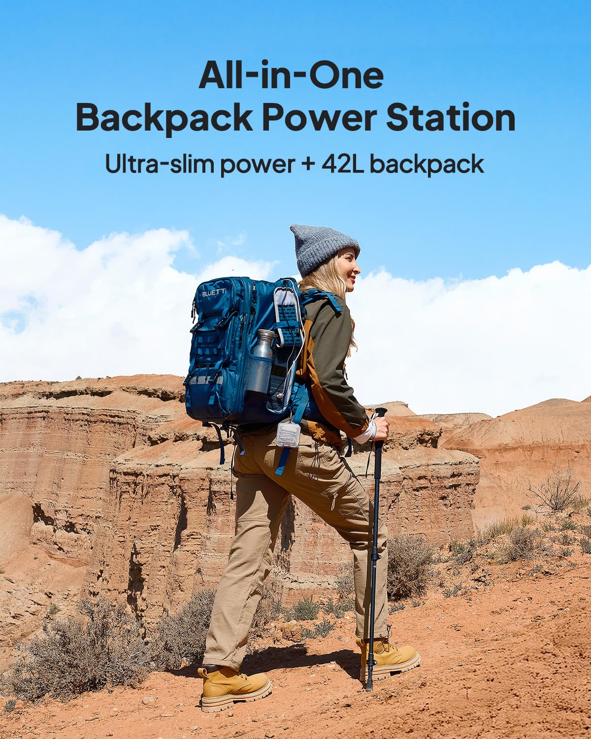BLUETTI Handsfree 1 Portable Power Station, 268.8Wh 300W Solar Generator, 5 Output Ports, LiFePO4 Battery Backup for Camping, Drones, Photography (Backpack Not Included)