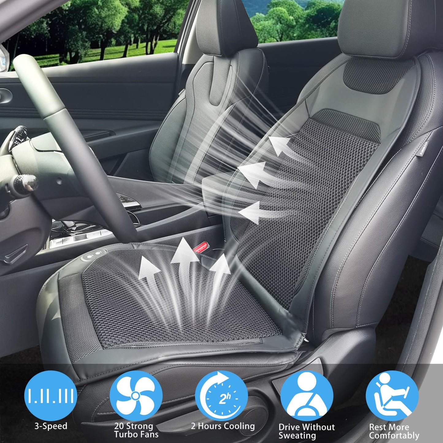 LANZMYAN Upgraded Cooling Car Seat Cover,12V-24v Ventilated Car Seat Cushion with 20 Fans Cooling System,Summer Winter Universal Full Back Seat Cover for Automobile SUV Truck (2 in 1 Function)