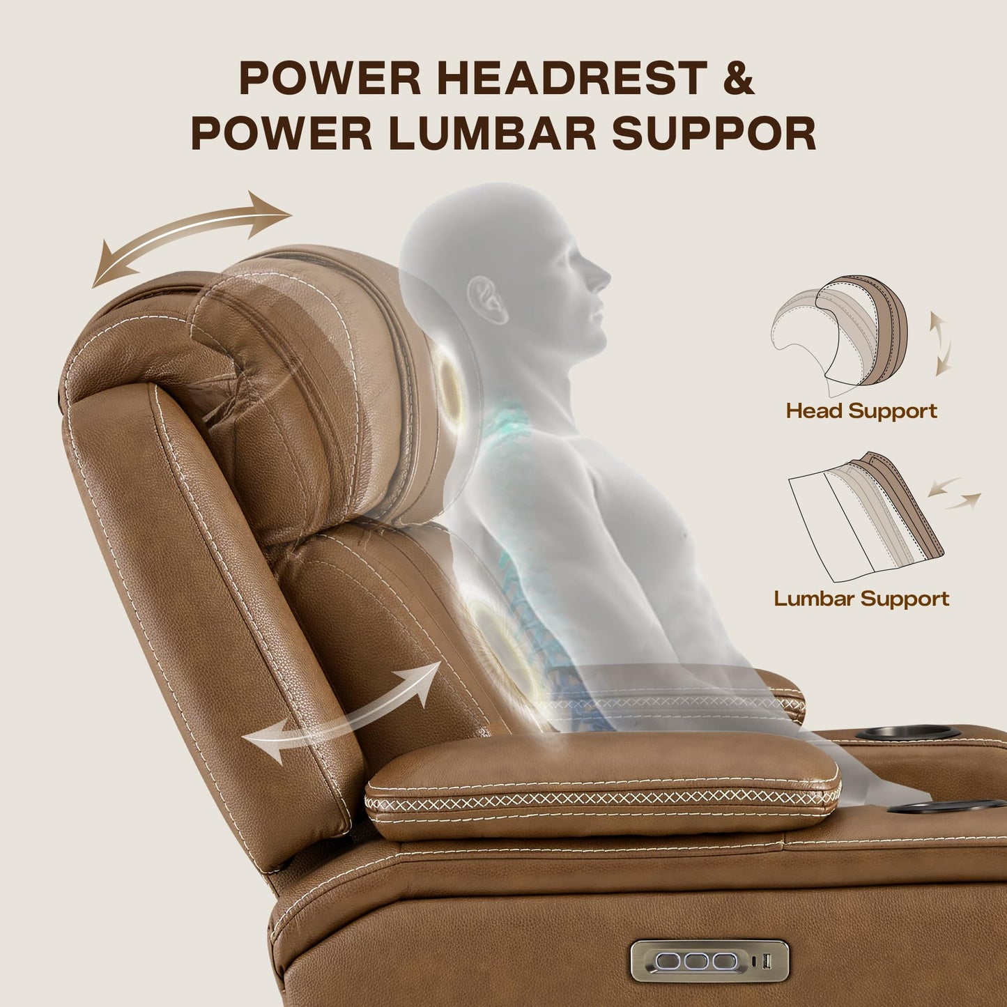 Watson & Whitely Genuine Leather Electric Recliner Chairs, Oversized Super Zero Gravity Recliner Triple-Motor W Adjustable Lumbar Headrest Support & Hidden Storage, Saddle Brown