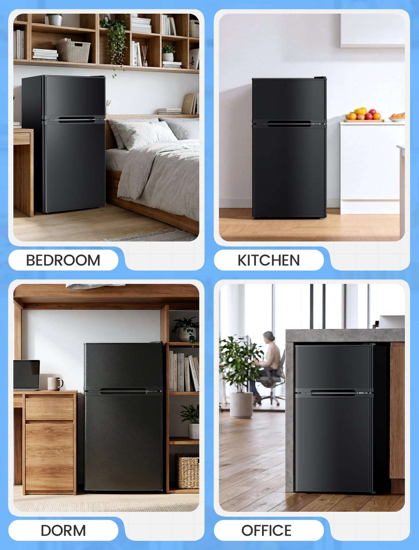 COWSAR 2.5 Cu.Ft Dorm Fridge with Freezer, Double Reversible Door Compact Refrigerator with 2 Removable Shelves, Commercial Drink Fridge for Bedroom, Office, Kitchen, Dorm, Black