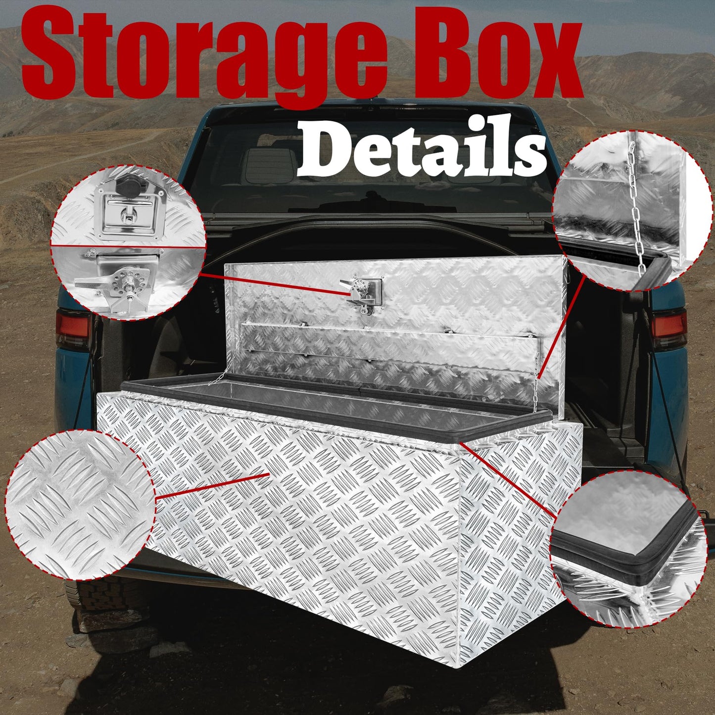 Fsehyue 48x17x18 Inch Aluminum Truck Tool Box Heavy Duty Pickup Storage Box Underbody Truck Box Diamond Plate Toolboxes with Lock and Keys Suitable for Truck Bed Pickup RV Trailer