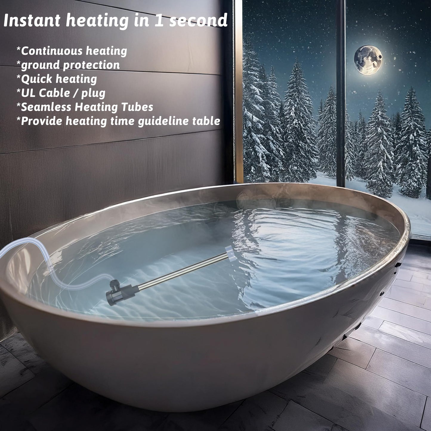 XCLBTFDC 3000W 240V Immersion Water Heater Portable Electric Pool and Hot Tub Submersible Water Heater with Temp Control, WiFi Timer for Bathtub, Baptistry, Swimming pool, above ground pool and Spa