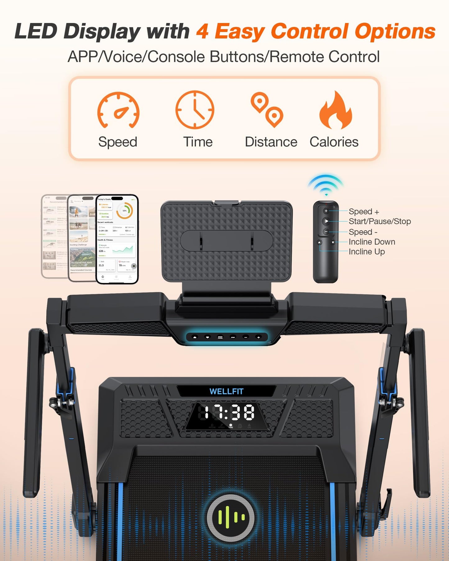 WELLFIT Treadmill with Auto Incline, 4 in 1 Foldable Treadmills for Home with Adjustable Height, 3.5HP Quiet Under Desk Treadmill, 350 LBS Capacity Portable Walking Pad with App, Space-Saving Design