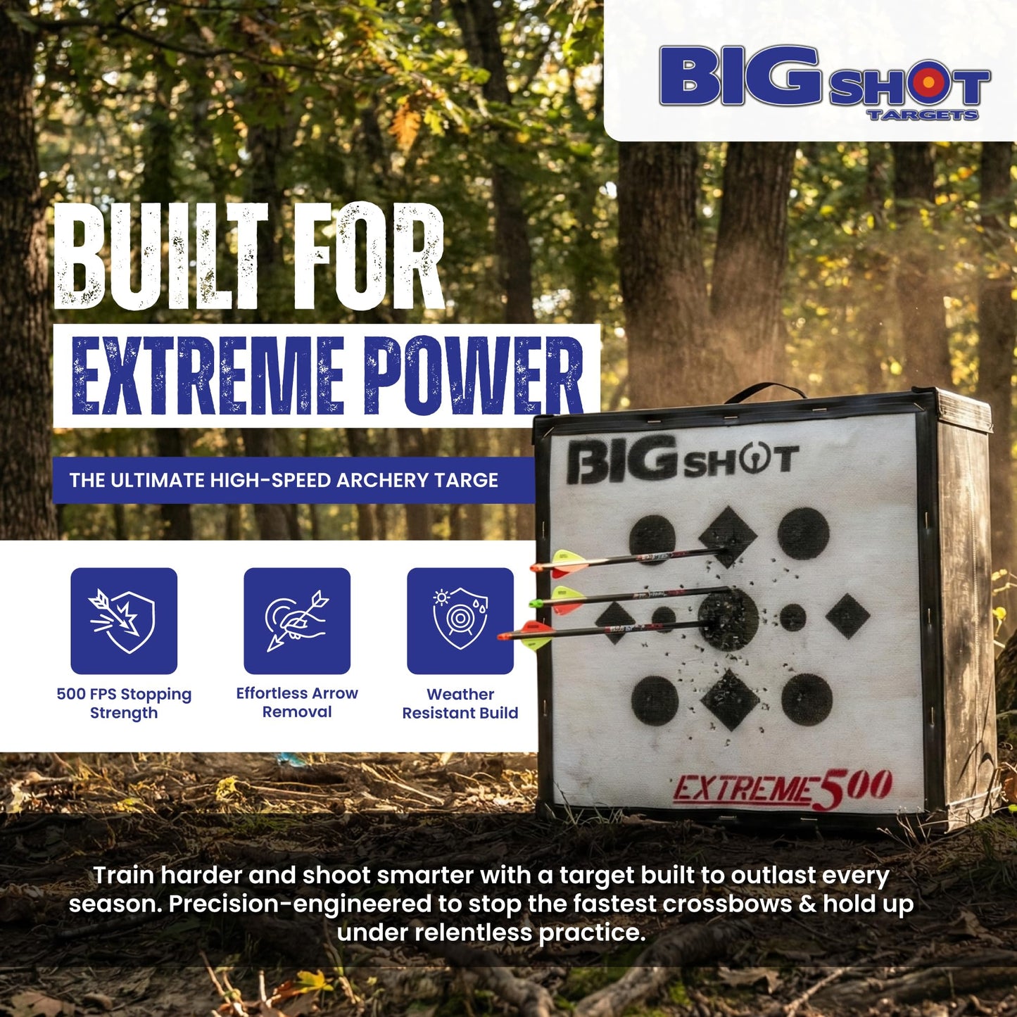 BIGSHOT Iron Man Xtreme 500 FPS Archery Target – 24" High-Compression Field Point Block for Crossbow, Compound & Airbow Practice Outdoors – Easy Arrow Removal, All-Weather Frame, High-Density Target