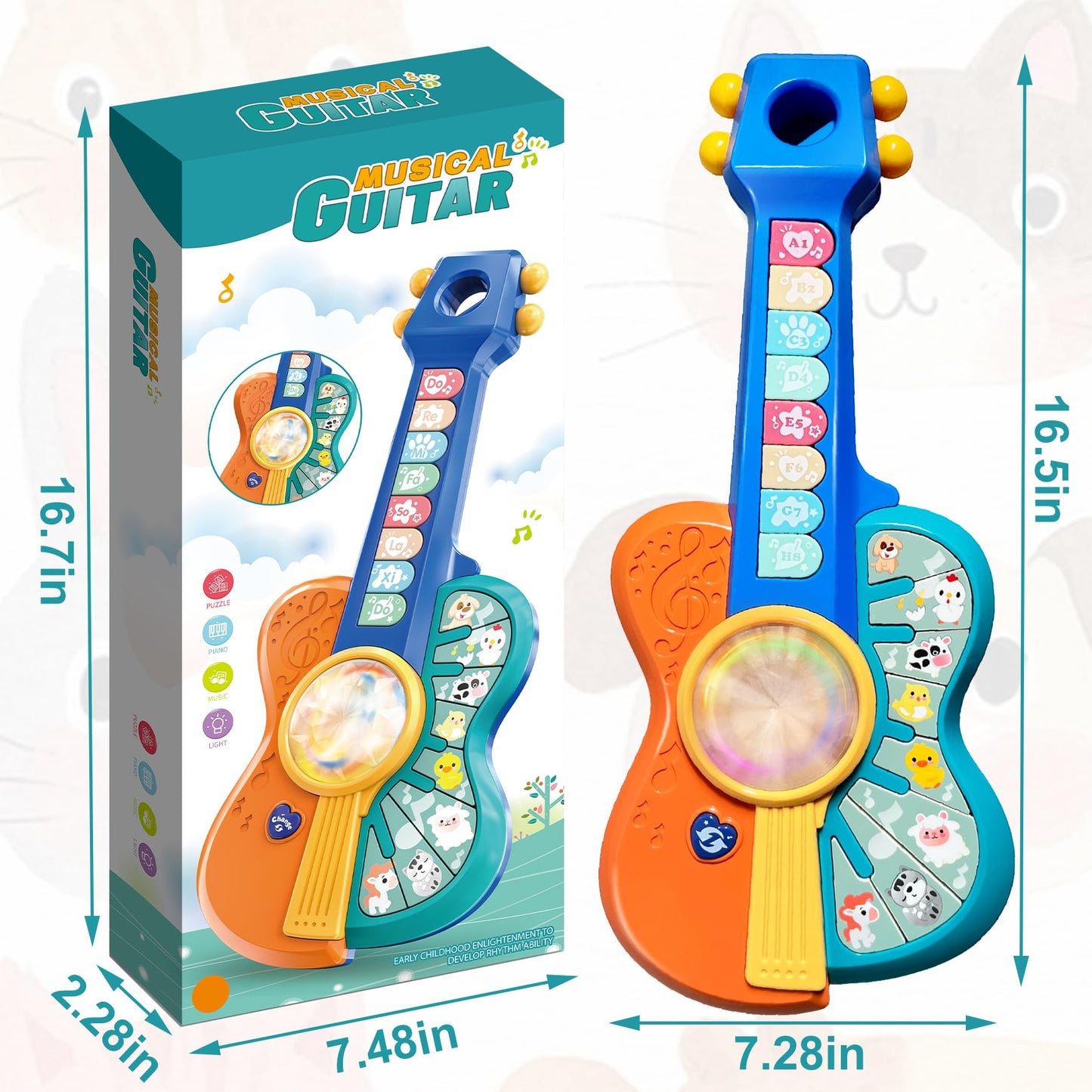 SailStart Toddlers Guitar Musical Toys for 1-2 Year Old Boy/Girl, Multiple Modes with Piano Keys, Animal Sounds, Musical, Baby Toys 12-18-24 Months, Gifts for One Year Old Boys/Girl