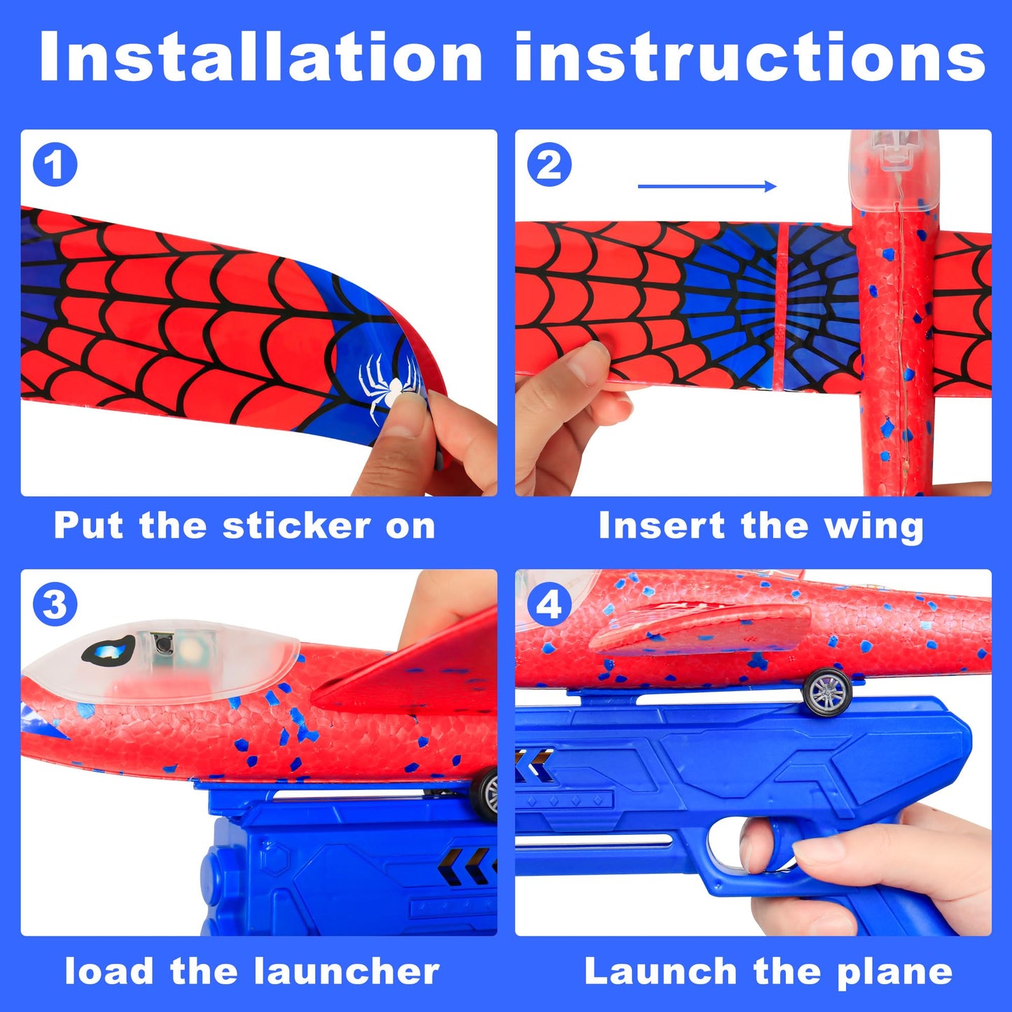 HitToys Airplane Launcher Toy for Kids&Hover Soccer Ball Toy for Kids, 3 Pack Spider Foam Gliders Air Planes,2 Pack Indoor Soccer Ball with Led Light for Old Boys Girls Outside Sport Games Birthday
