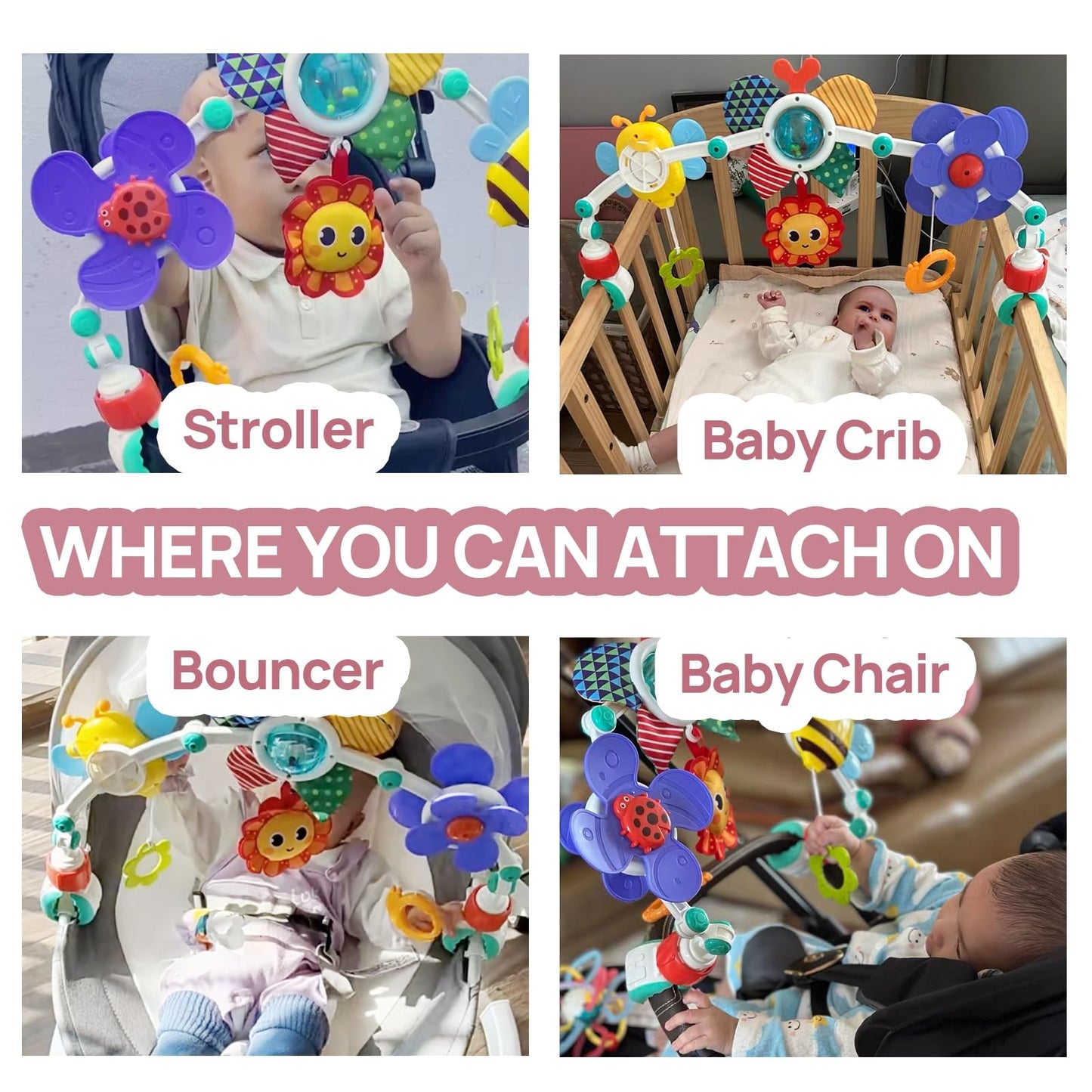 UTOPLIKEY Baby Activity Arch Toy Bar for Stroller, Bassinets and Car Seat, Adjustable Crib Toys Hanging Attachment, Sensory Development Toys with Rattles