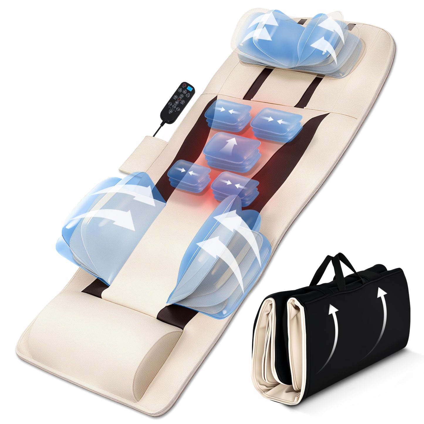 fuptos Full Body Massage Mat with Airbag Stretching, Back Massage Pad, Neck & Shoulder Relief, Lumbar Traction, HIPS Massage, 6 Modes 5 Intensities 2 Heat Levels, Foldable, Fit 5'1-6'2