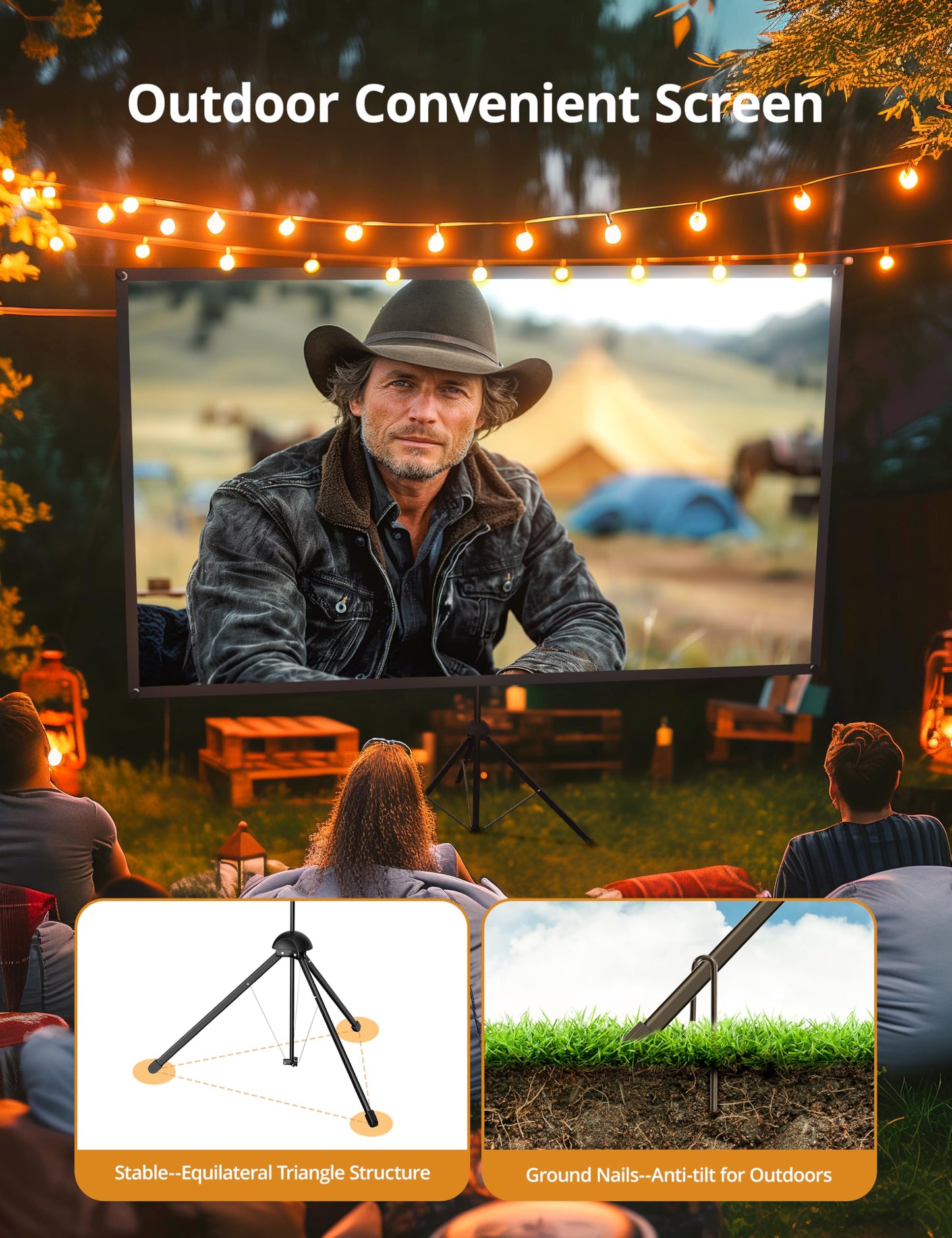 Projector Screen with Stand - 100" Indoor/Outdoor 16:9, 4K HD PVC Screen with 1.5 Gain, 2IN1 for Backyard Theater & Wall Hanging, Includes Carry Bag
