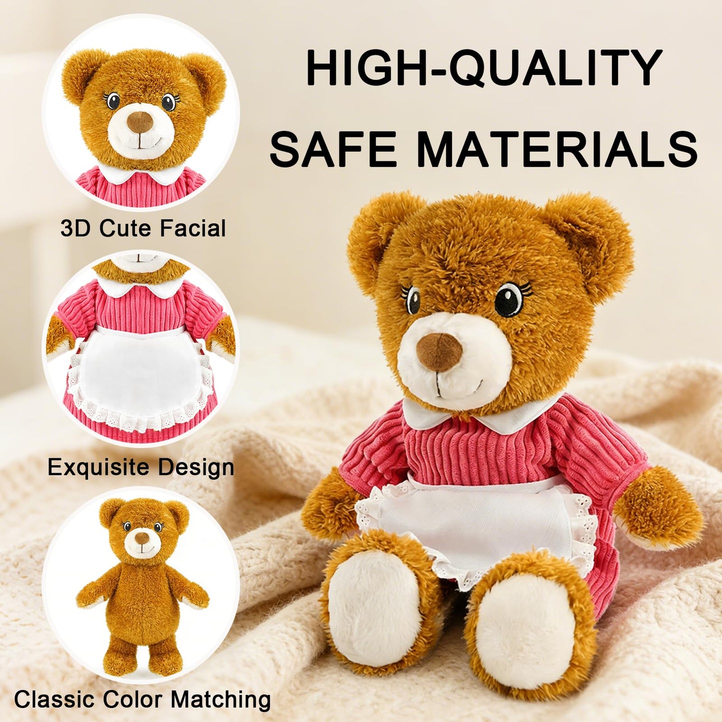JUSTQUNSEEN 14.5" Cute Teddy Bear Stuffed Animal for Women with Pink Sweater Valentines Bear Plush Doll Gift for Mother Day Mom Wife Kids Boys & Girls Easter Birthday Christmas (Mom)