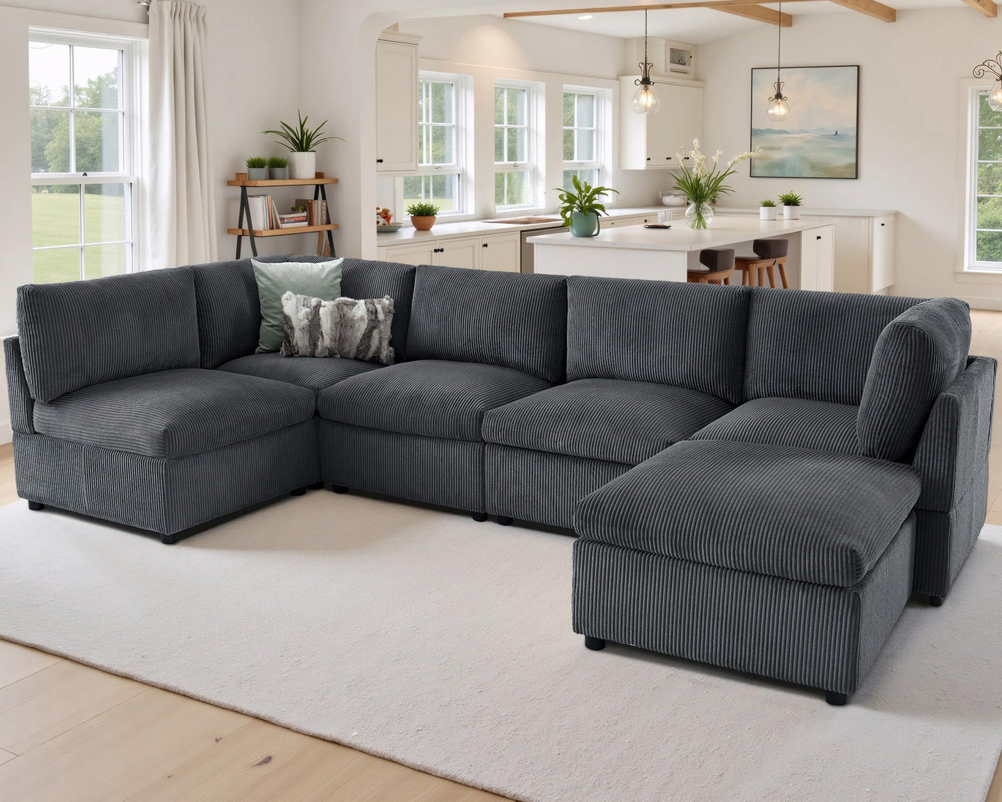 Jocisland Oversized Modular Sectional Sofa with 32" Deep Seat, 6 Seater Sectional Couch, Modular Sofa for Living Rooms, Tool-Free Assembly, Flexible Modular Couch Layout-Corduroy Gray