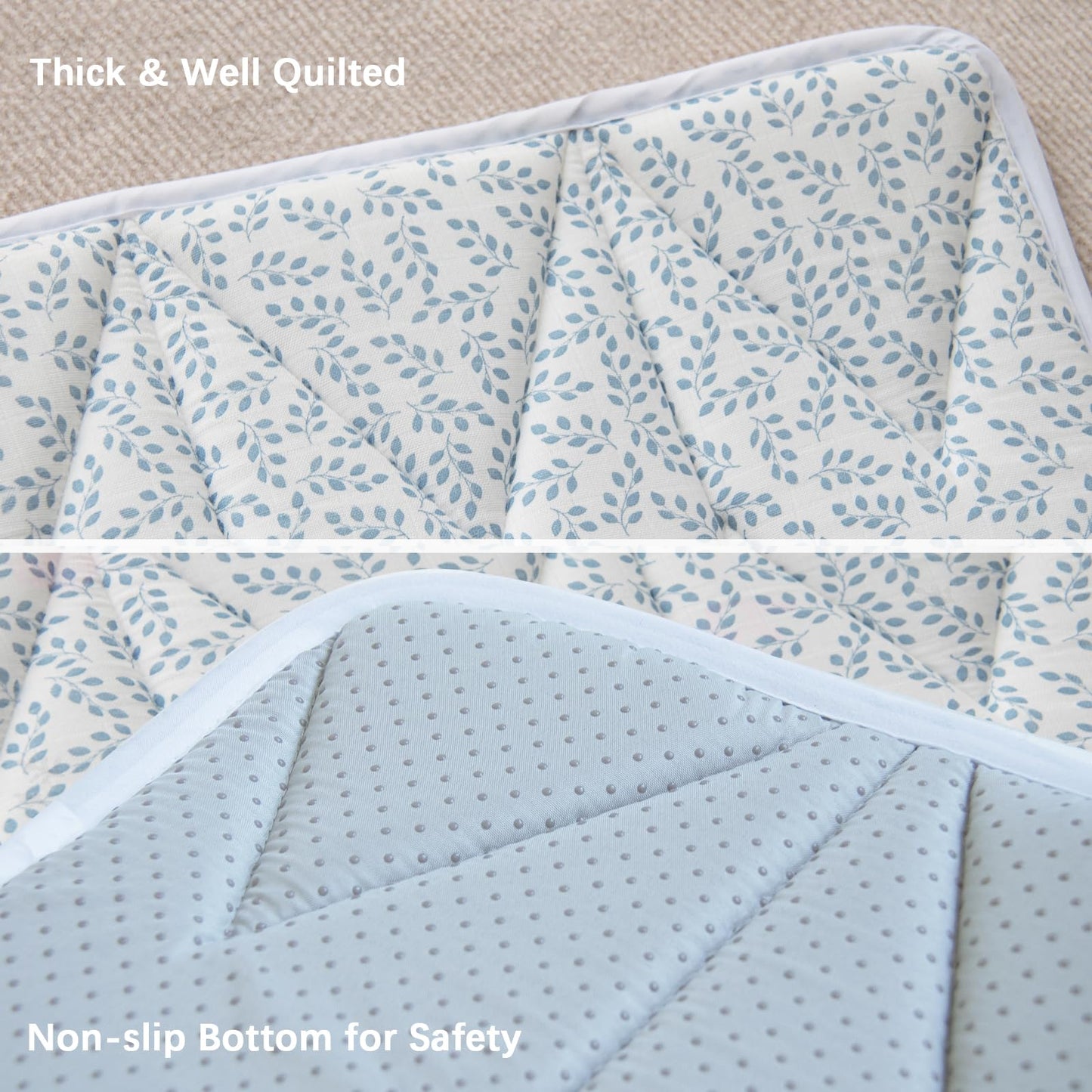 Biloban Baby Play Mat, 50x50 Baby Play Mats for Floor, Thick Foam Floor Playmat for Baby Playpen for Babies & Toddlers, Foldable & Soft One-Piece Crawling Playpen Mat for Kids, Blue Leaf