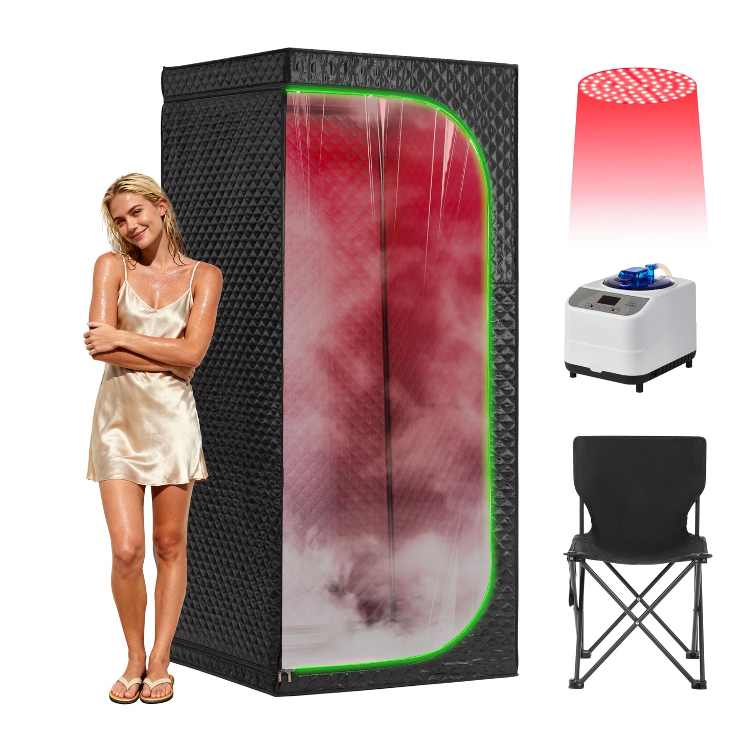 Infrared Sauna & Steam Sauna Box for Home, Portable Personal Sauna with Transparent Door, Powerful Steam Heating, Foldable Indoor Sauna for Relaxation, Detox & Muscle Recovery ( Red Light, Black)