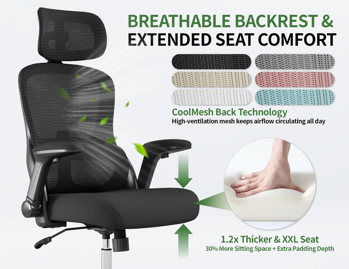 Veratric Ergonomic Office Chair: 400LBS Computer Desk Chair Comfy-Black Big and Tall Office Chair with Lumbar Support & Headrest-Gaming Chairs for Adults-Executive Office Rolling Chairs for Home Work