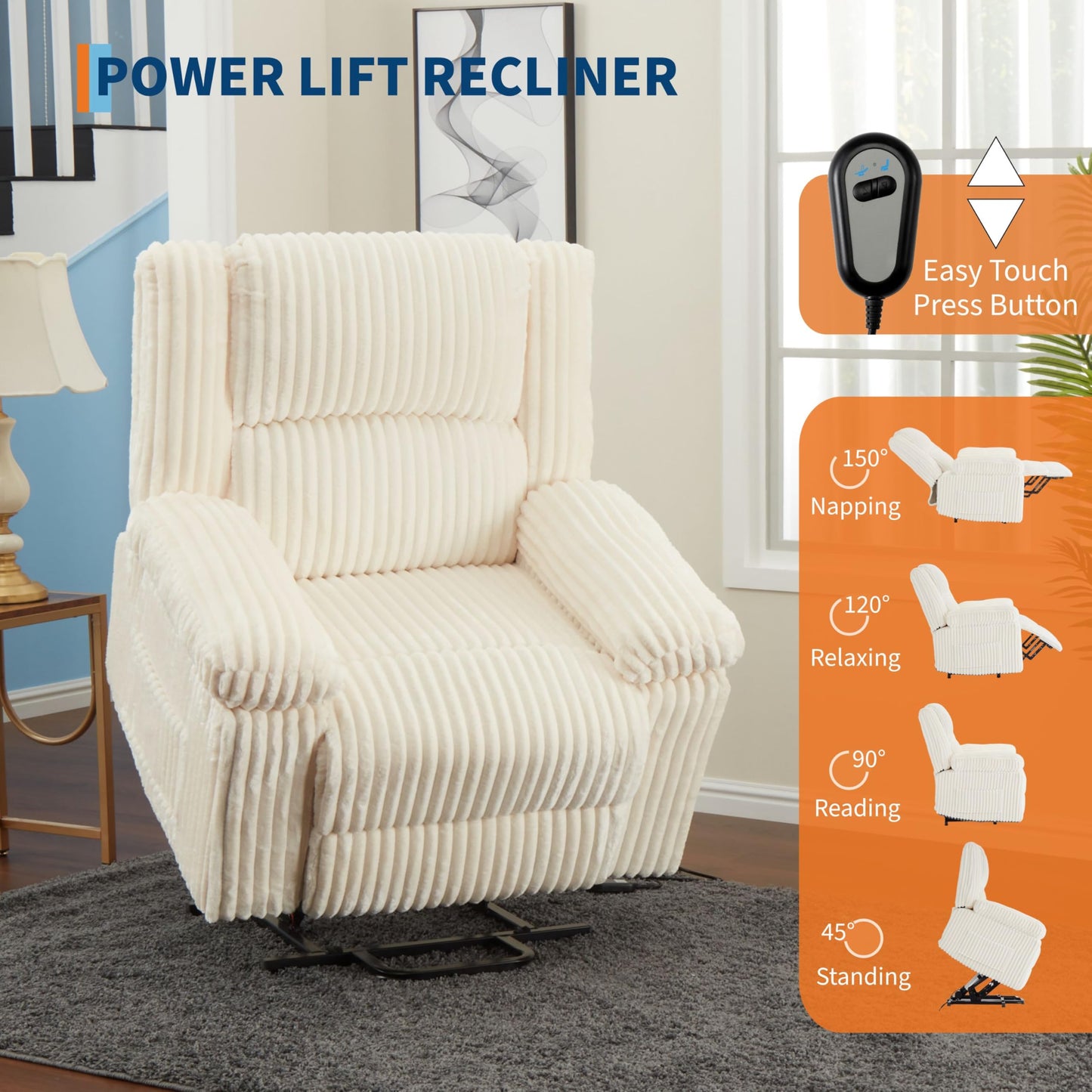GarveeHome Power Lift Recliner Chair - Heat and Massage, Electric Lift Plush Recliner with Soft Padded Seat, Back Support & Armrests, Designed for The Elderly and People with Mobility impaired