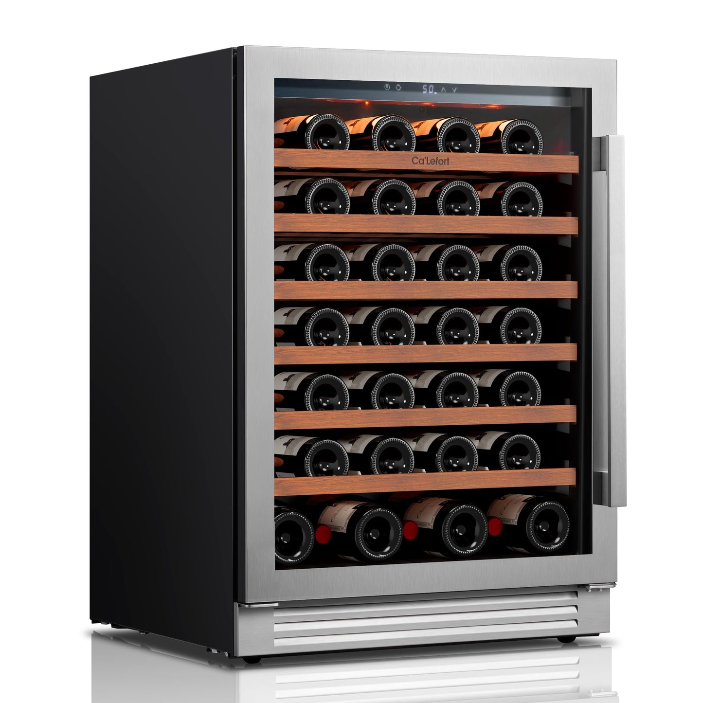 Ca'Lefort 24 Inch Wine Fridge - 61 Bottles Wine Cooler with Glass Door, 40-65° Temp Control, Adjustable Shelf & 3 LED Light Built-in or Freestanding for Home Bar Kitchen Left-Hinged Door