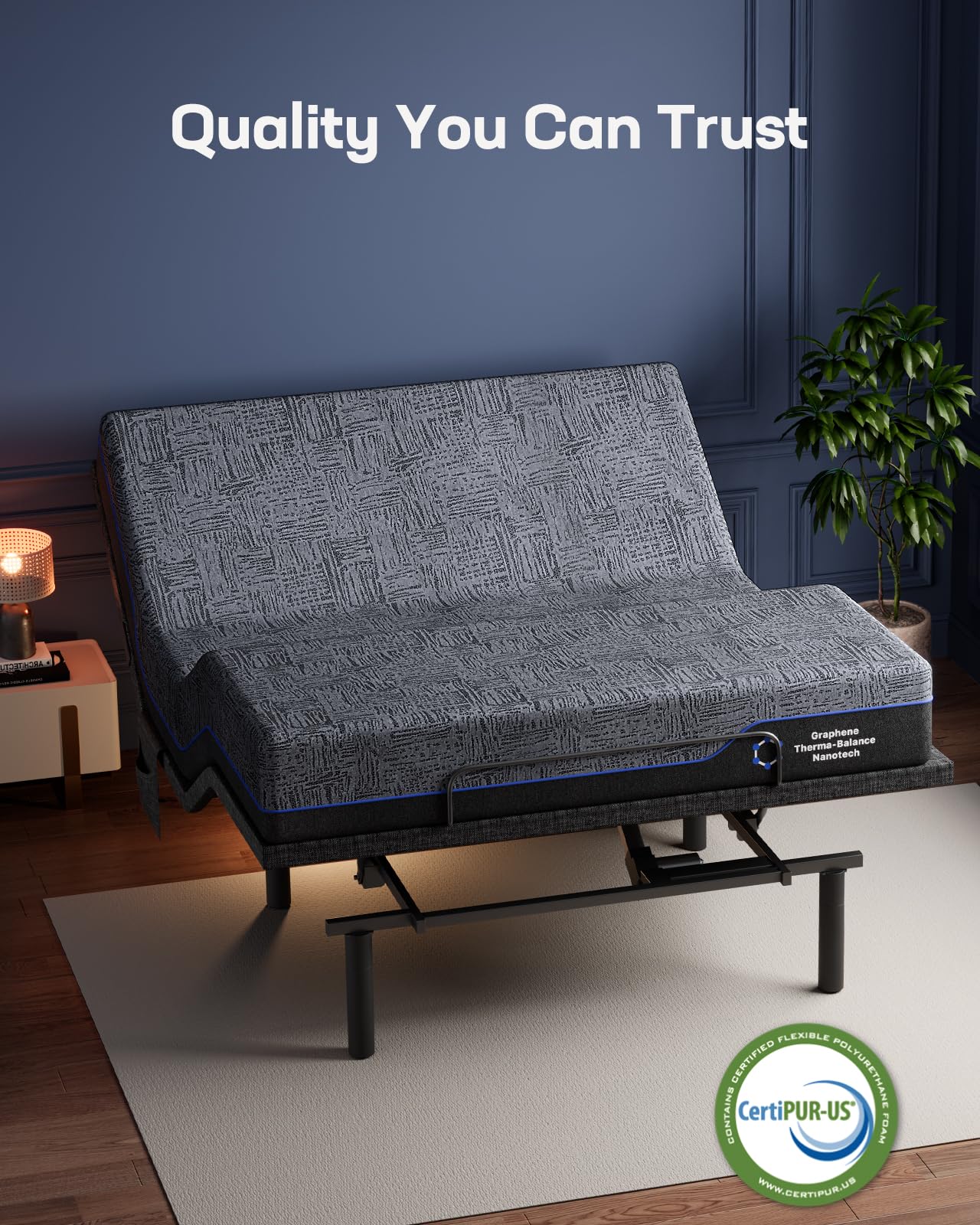 Marsail NS1 Massage Adjustable Base with Mattress Set, Queen Adjustable Bed Frame + 10-inch Cooling Gel Memory Foam Mattress, Dual Motor Bed Frame with Wireless Remote, CertiPUR-US Certified, Grey