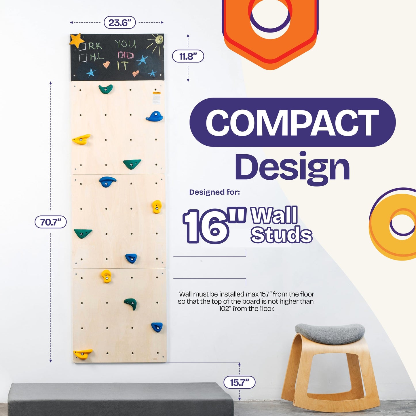 ComfyBumpy Swedish Ladder & Climbing Wall Jungle Gym for Kids, Wall-Mounted Indoor Climbing System (2-Piece Set)