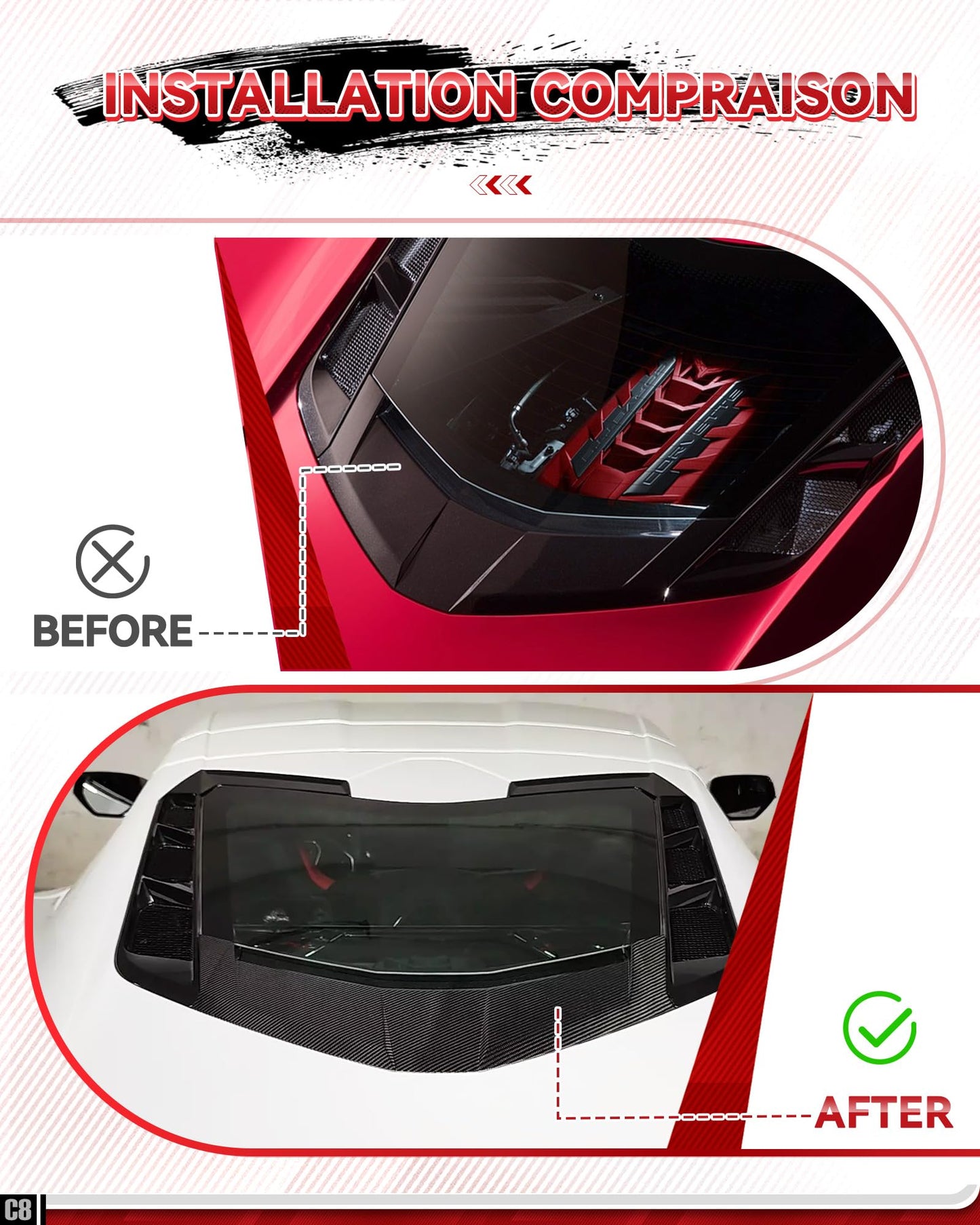 Carbon Fiber Rear Lower Window Trim Hatch Vent Cover Fit for Corvette C8 Coupe 2020-2025 Rear Vented Glass Cover Carbon Fiber Center Hatch Trim Accessories