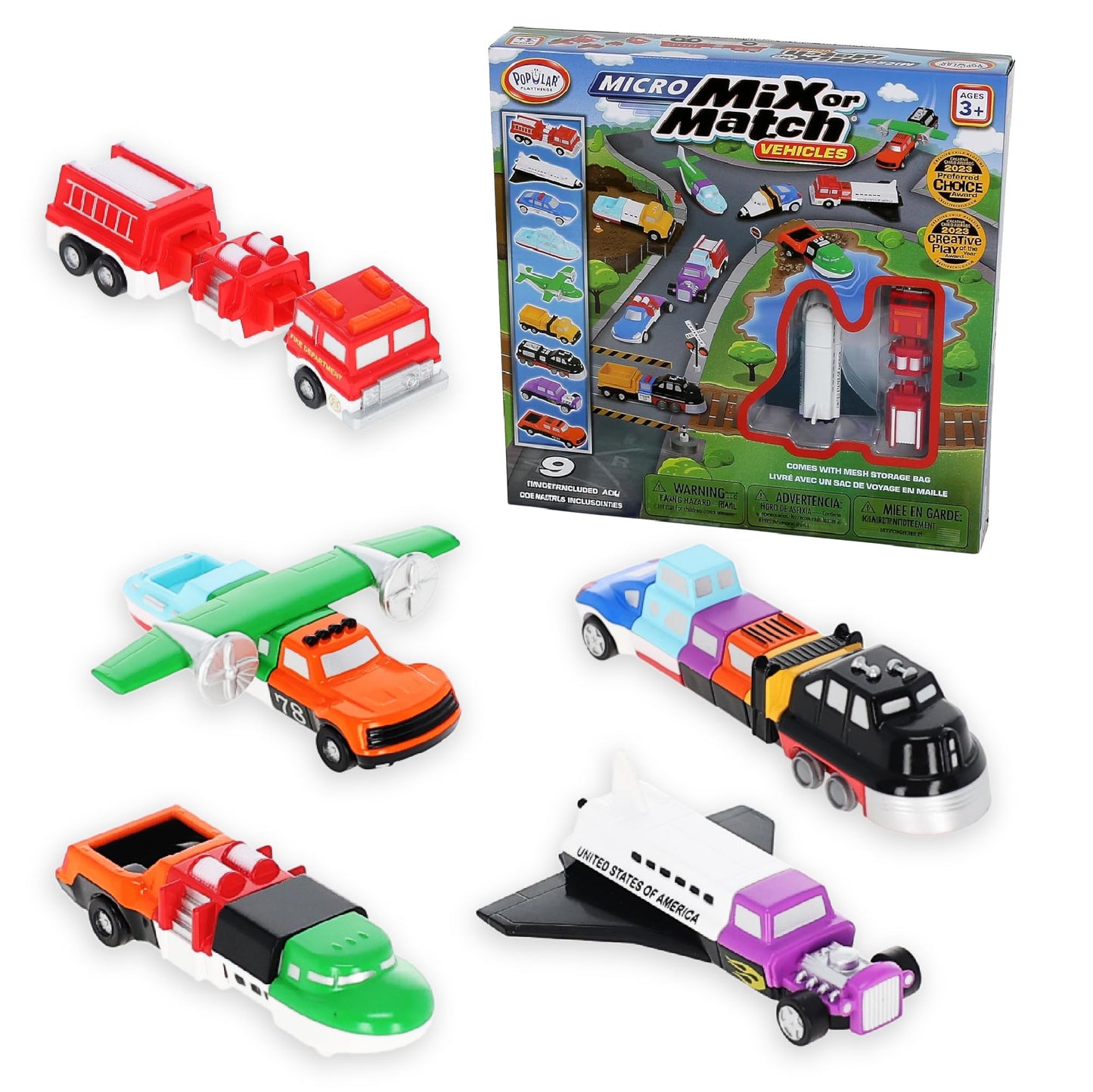 Popular Playthings Magnetic Vehicles for Toddlers 1-3, Mini Mix or Match Car Toys, Set of 9 Gift for Kids - Vehicles