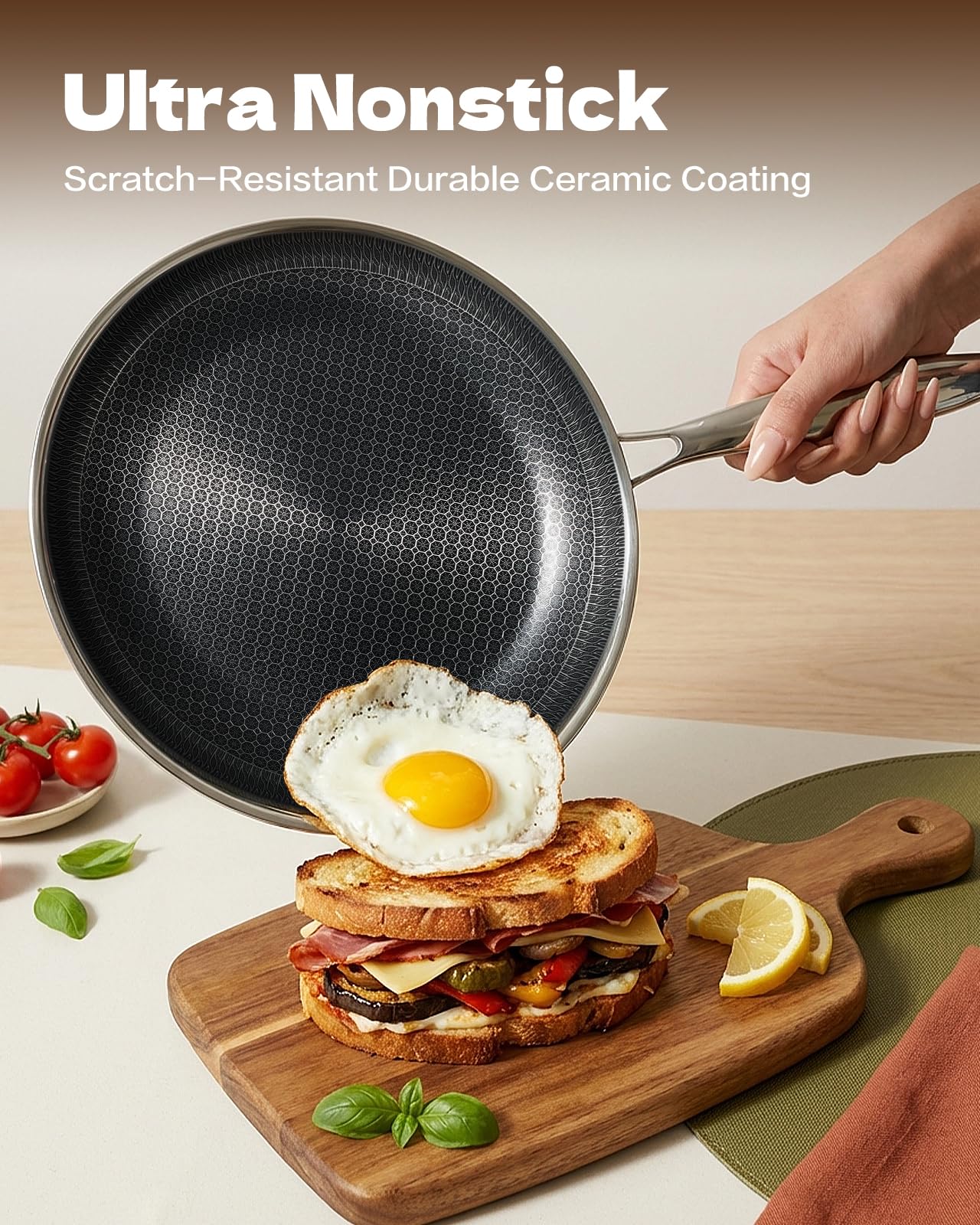 USELUCK 15 Piece Pots and Pans Set, Nonstick Tri-Ply Stainless Steel Cookware Set, Oven Safe, PFOA/PTFE Free, Dishwasher Safe, Compatible with All Cooktops