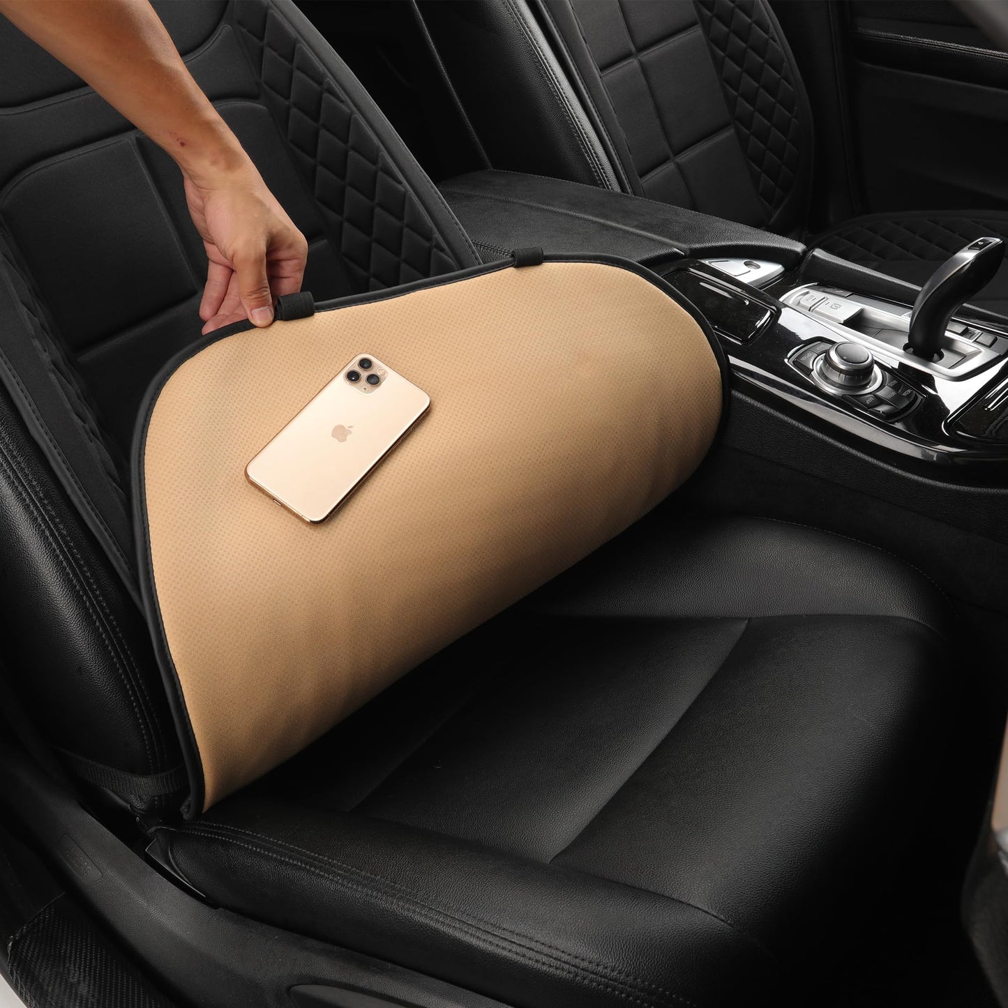 DgiqLeite Car Seat Cushions, Car Seat Cover Foldable Portable Seat Cover for Back and Seat Cushions with Bottom Anti Slip Silicon(1 Pack/Black)