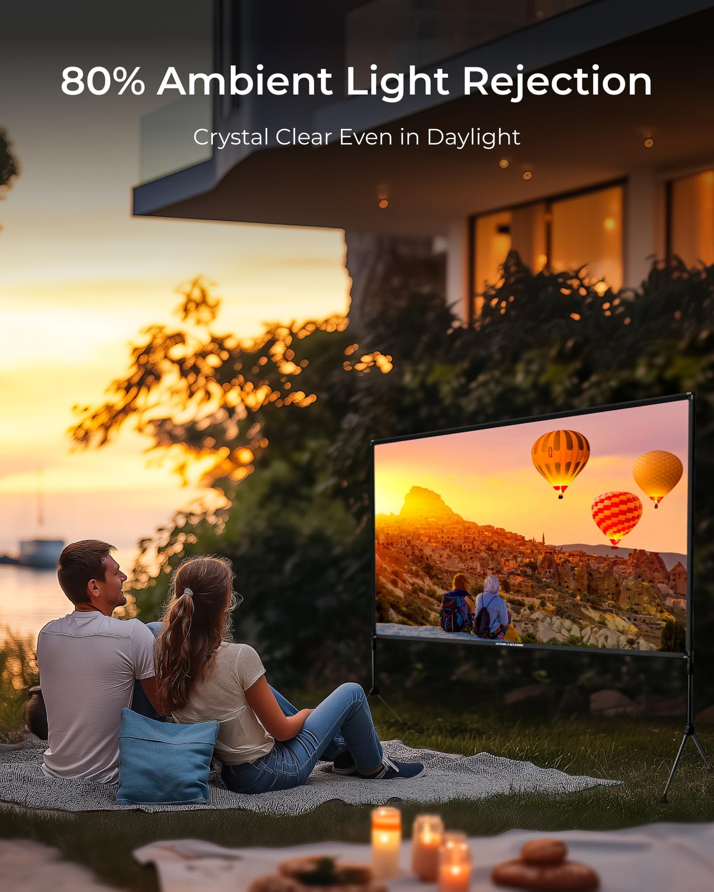 ULTIMEA 120 inch E-ALR Projector Screen with Stand, 80% ALR Portable Silver Projector Screen 2.0 Gain Value for Outdoor Daytime & Home Theater, 4K Full HD Movie Screen, Photon 120
