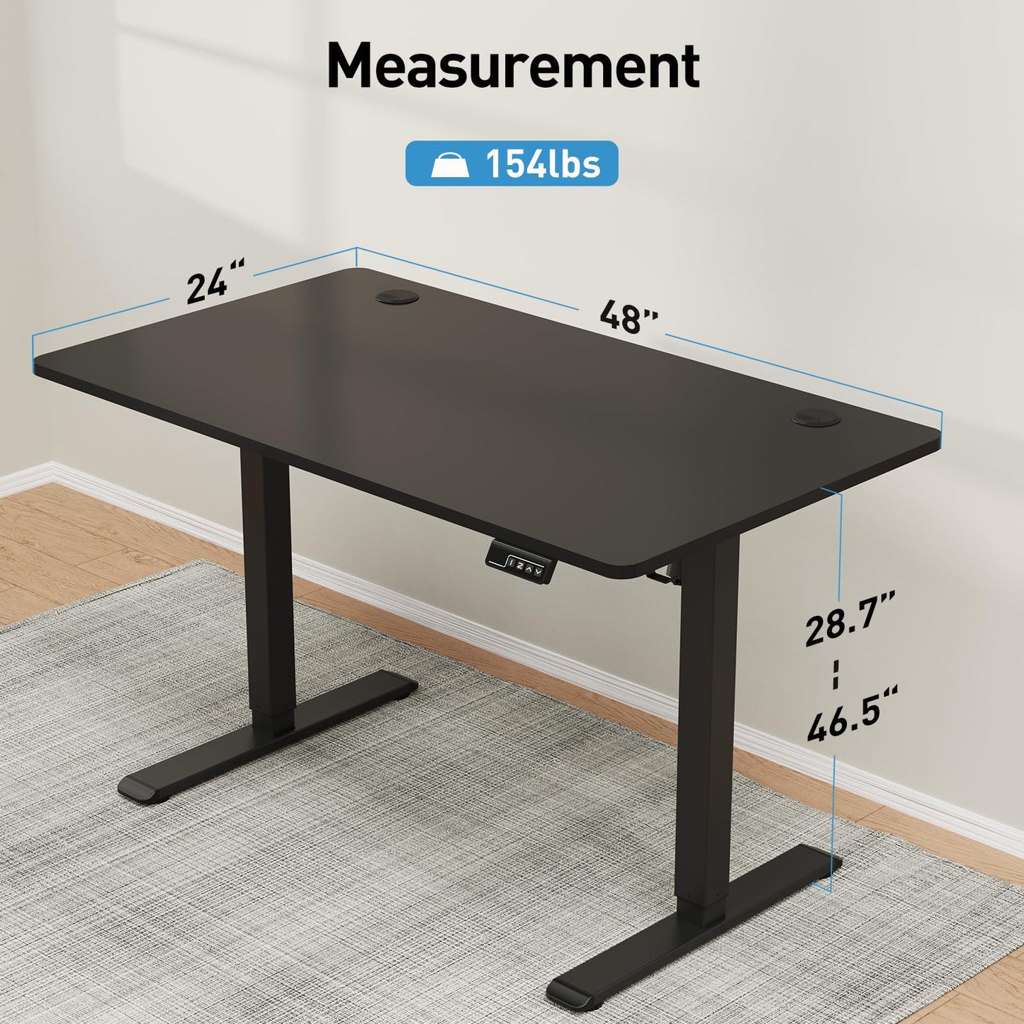 MOUNTUP Height Adjustable Electric Standing Desk Whole-Piece, 48 x 24 Inches Quick Assembly Sit Stand Desk with Memory Controller, Black
