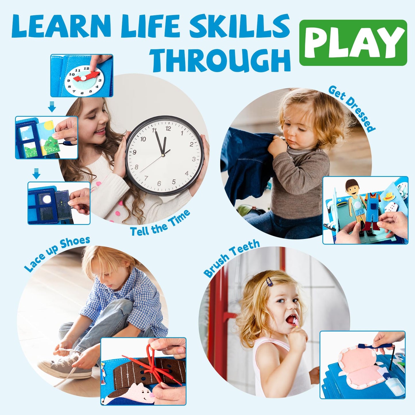 YunHe XinQiao Toys Factory My First Busy Book for Toddlers 3-5, Montessori Quiet Book with Life Skills Activities, Sensory Activity Book for Kids, Travel Toy for Airplane, (4 Career Roles)