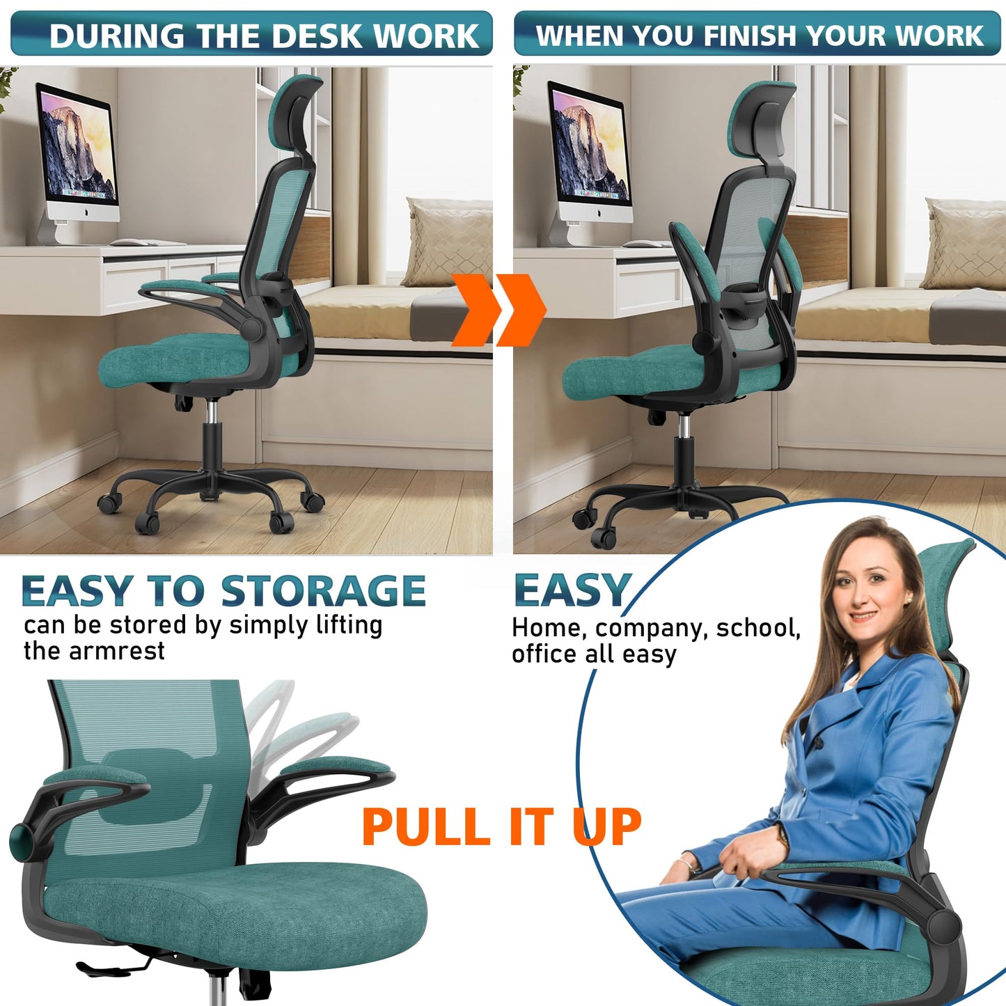 New Year Office Upgrade Ergonomic Desk Chair for Long Hours Sitting – Back & Neck Pain Relief, Adjustable Lumbar Support & Headrest, High-Density Foam Seat, Ideal for Work & Home Office, Green