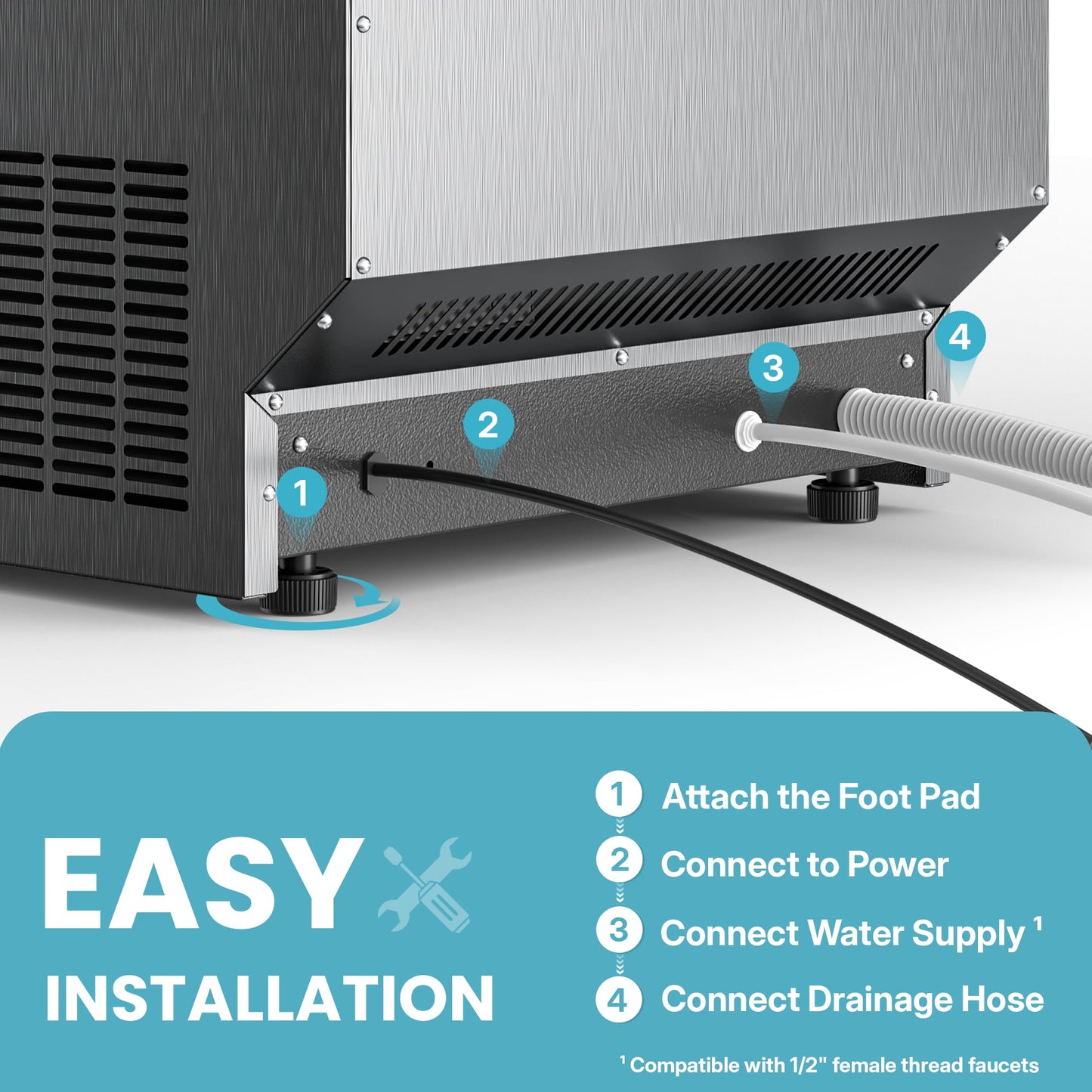 Manastin Commercial Ice Maker, 100lbs/24H Large Ice Machine with 33lbs Storage Capacity, Under Counter Ice Maker with Water Filter, for Home & Bar, Self-Cleaning, Timer, 50 Ice Cubes/15 Mins