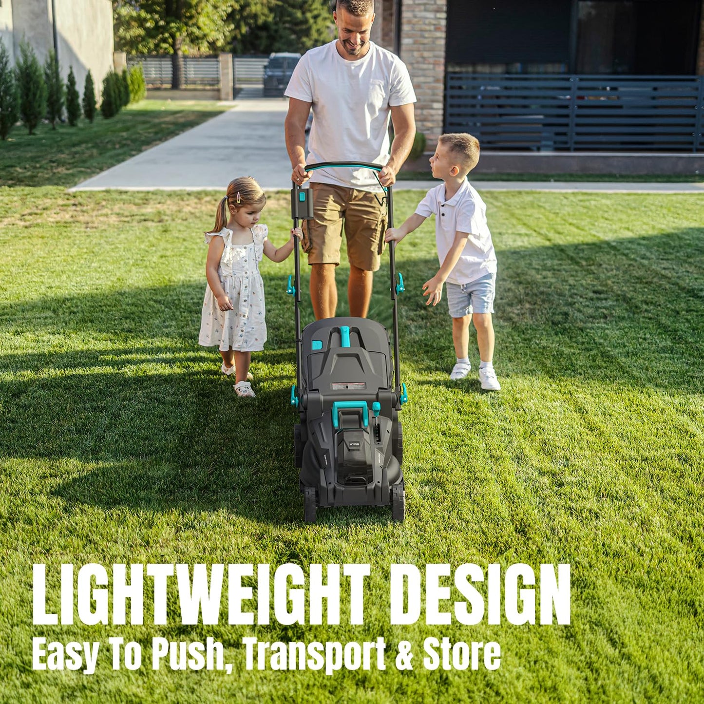 MightyMow 2×20V Cordless Electric Lawn Mower, 16" Push Mower with 6 Cutting Height Levels, Includes 2×4.0Ah Batteries and Dual Port Charger