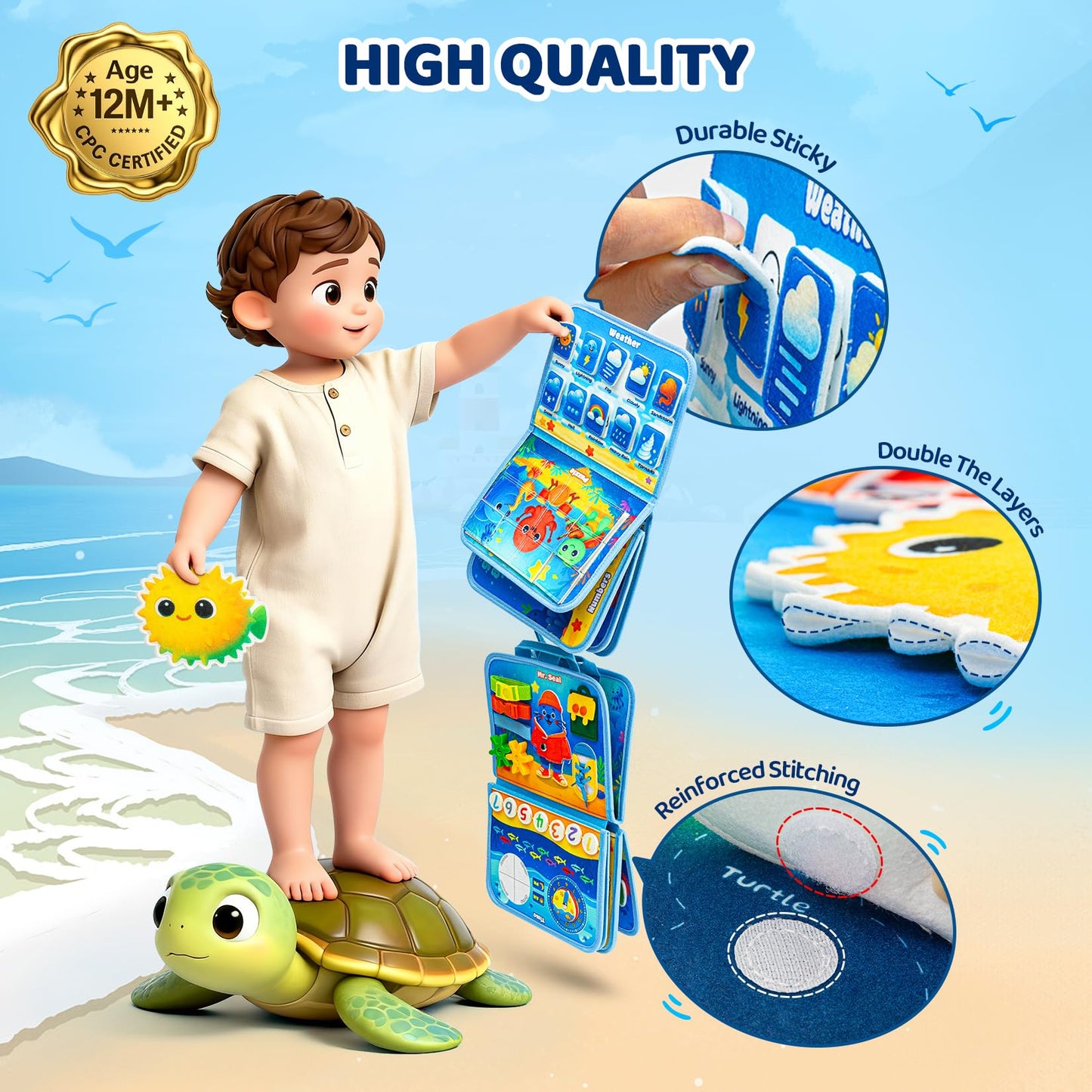 glintey Busy Board Montessori Toys for Toddlers 1-3 Busy Book Sensory Toys for Girls Boys,Airplane Travel Activity Book Toy for 1 2 3 Year Old Birthday Gift,Fine Educational Preschool Learning Toy