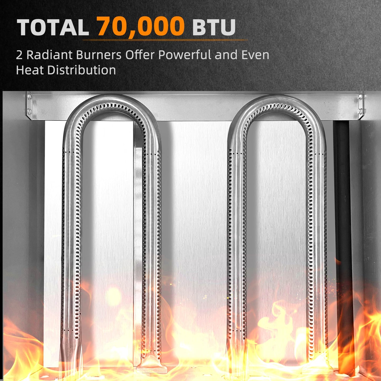 CHUMART 24” Commercial Charbroiler 2 Burners Gas Radiant Charbroiler with 70000 BTU U-Shaped Burners, Natural/Propane Gas Countertop grill with LP Conversion Kit for Restaurant