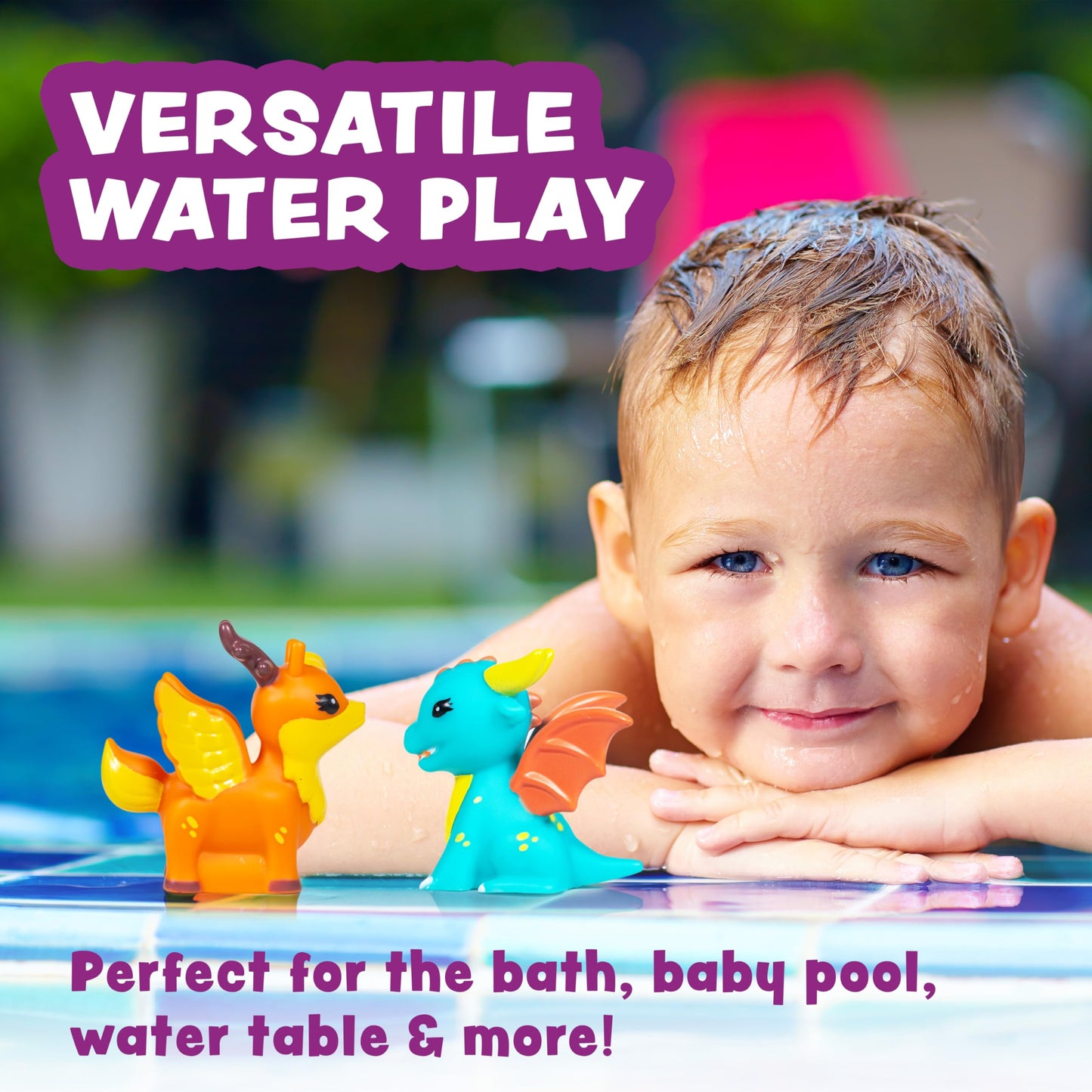 Tub Works® Fantasy Watertight Bath Toys, 6 Pack | Sealed, No Hole Bath Toys Design Keeps Moisture Out | Soft, Squeezable & Float on Water | Baby & Toddler Bathtub Toy | Unicorn Baby Girl Bathtub Toy