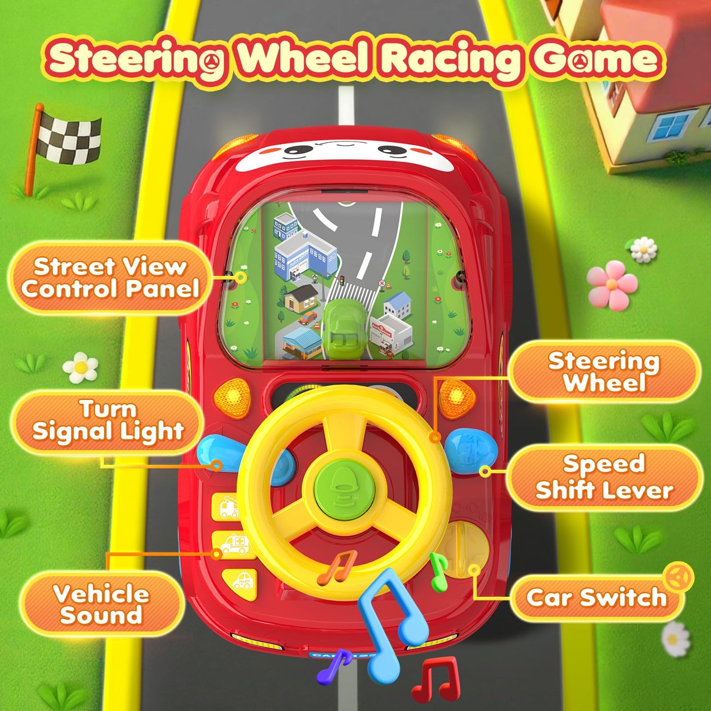 DADAPALS Toddler Toys for Ages 1-2 Boy - Push Car Racing Adventure Steering Wheel Driving Games,nteractive Learning Educational Christmas Birthday Gift for Kids Age 1 2 3(Red)