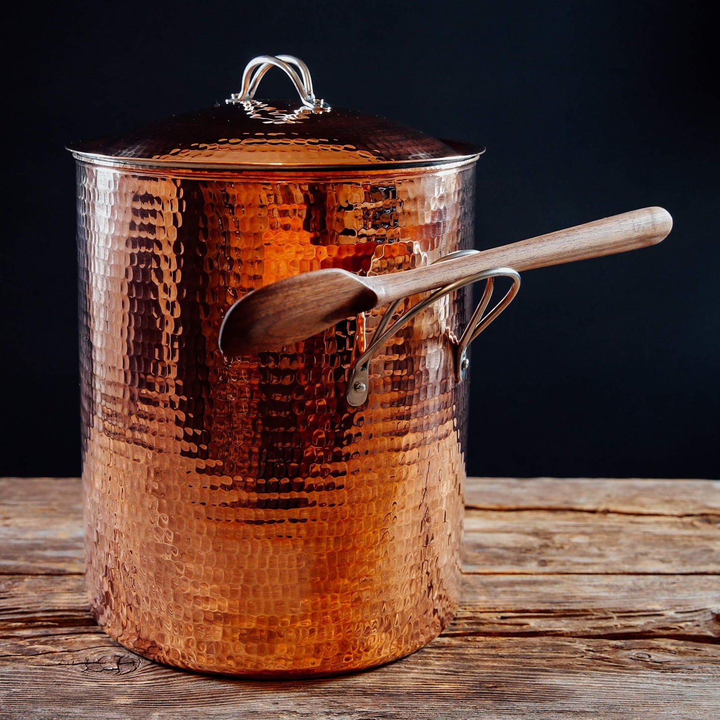 Sertodo Copper Big Beautiful Stock Pot with Lid | 14 Qt Capacity | 10 in Diameter, 12 in Deep | Pure Copper, Heavy Gauge, Hand Hammered | Patented Stainless Steel Handle System | Functional, Stylish