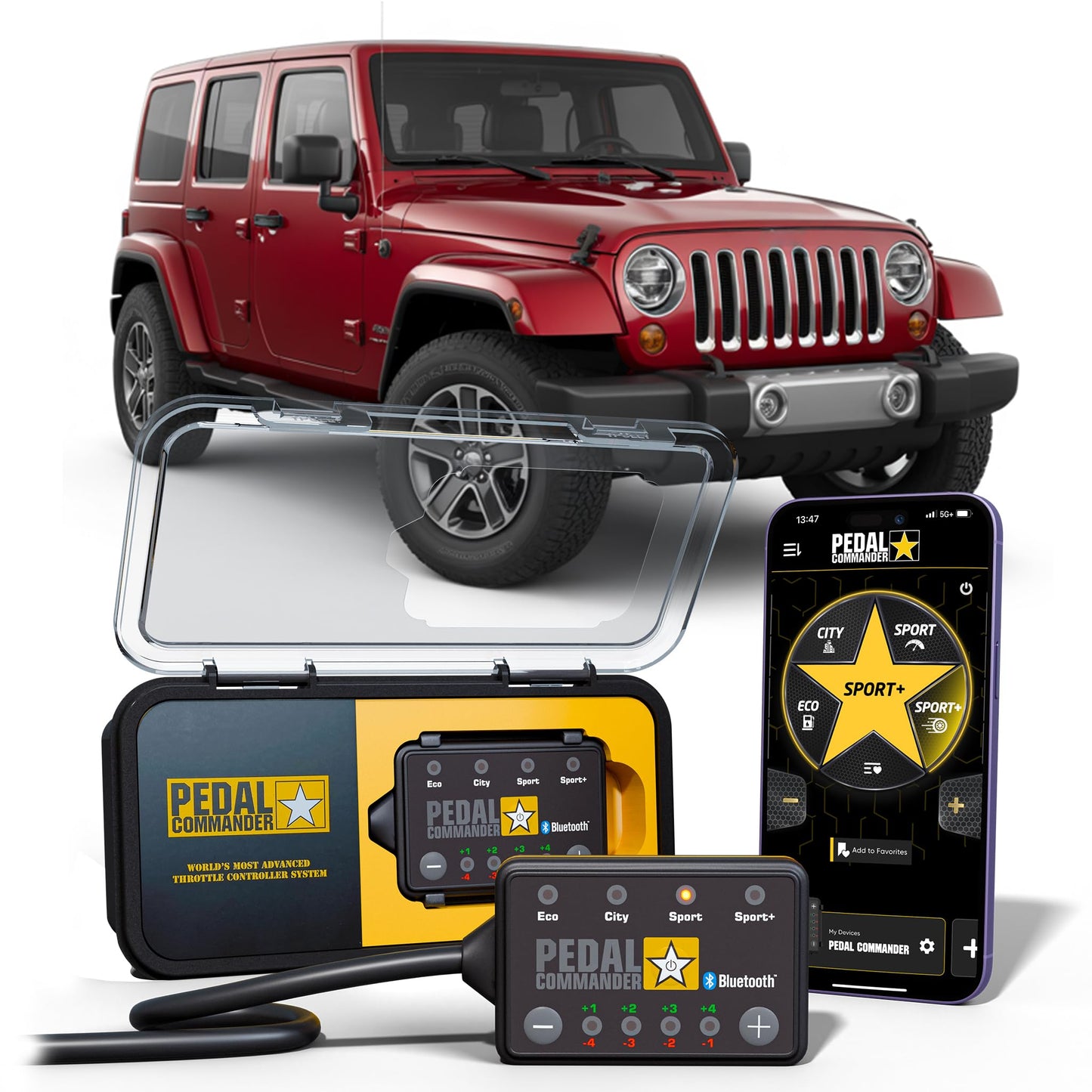 PEDAL COMMANDER for Jeep Wrangler JK 2007-2018 Throttle Response Controller - Plug-and-Play Upgrade, App Control, Throttle Controller Off-Road Performance Mods Jeep Wrangler Accessories
