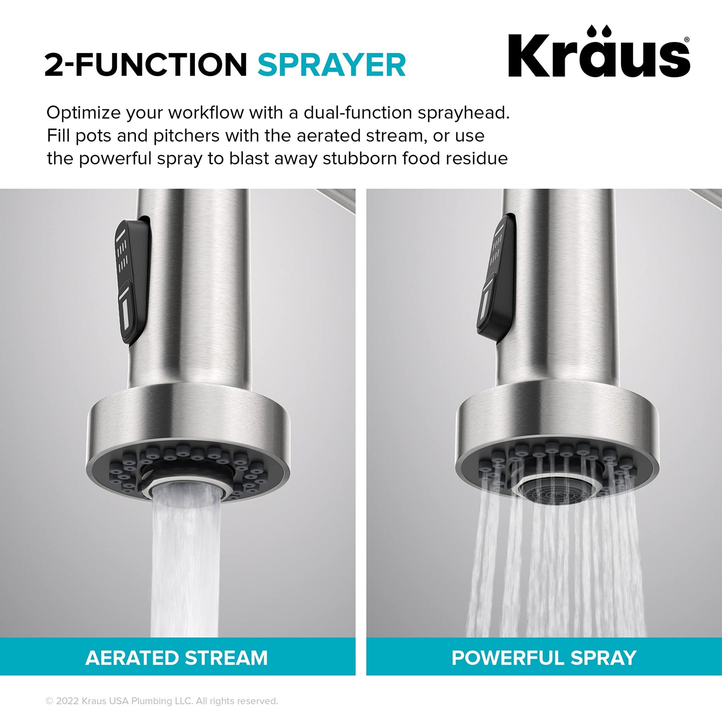 KRAUS Bolden Commercial Style 2-Function Single Handle Pull Down Kitchen Faucet in Spot-Free Brushed Brass, KPF-1610BB