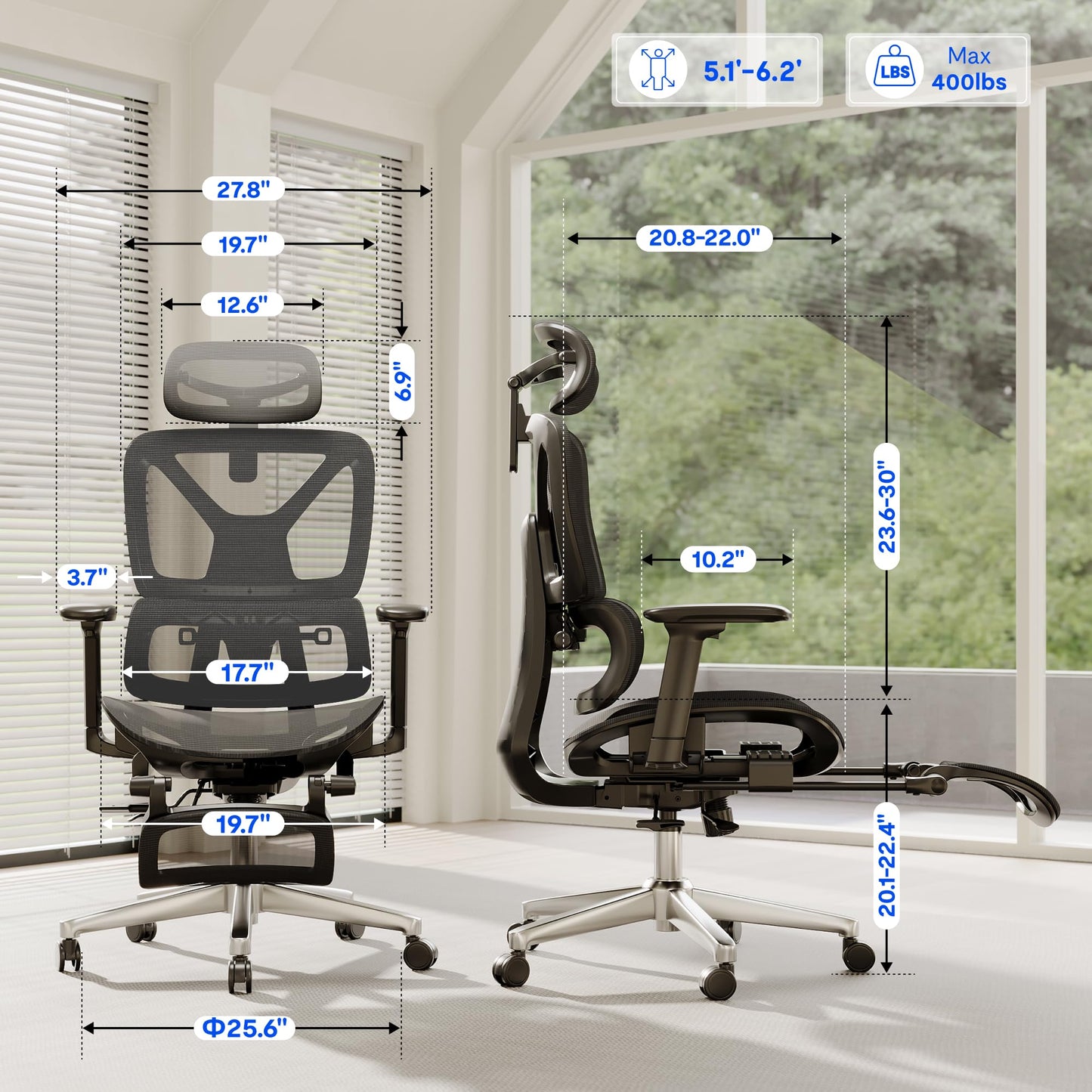 FLEXISPOT ErgoX Premium Ergonomic Office Chair with Footrest- Adjustable 3D Armrests, Dynamic Lumbar Support, Recline & Tilt Function, Mesh Seat, for Home & Office Use,Dark Grey