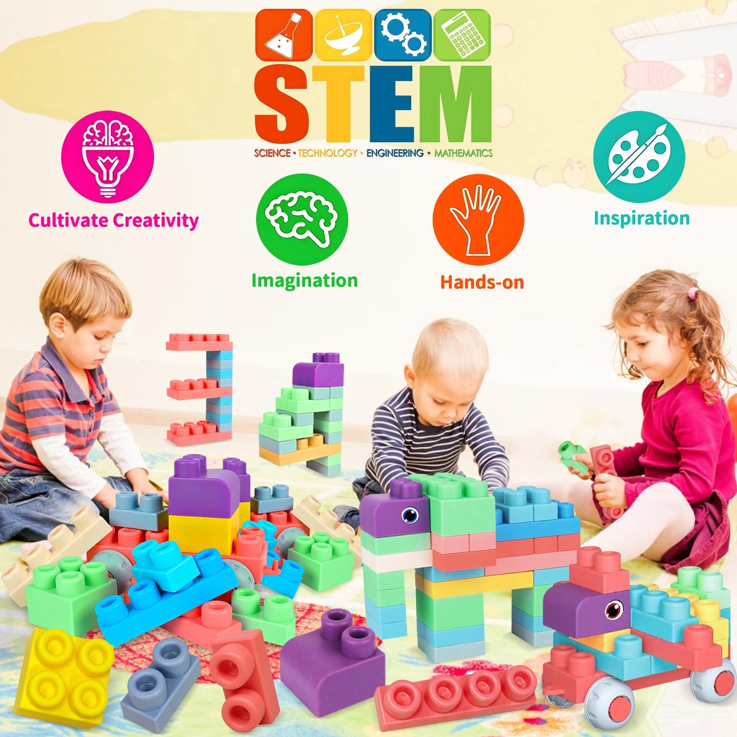 ROHSCE Soft Building Blocks for Toddlers, Montessori Baby Busy Board Sensory Toys STEM Toddler Gifts Busy Board for Babies 6-12 Months Fine Motor Skills Toys