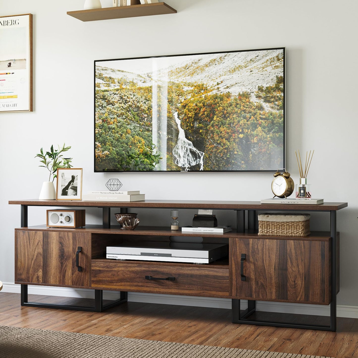 IDEALHOUSE 70 inch TV Stand for TVs up to 75", Industrial Entertainment Center with Storage Drawer and Open Shelves, TV Console Media Cabinet for Living Room, Bedroom, Rustic Brown