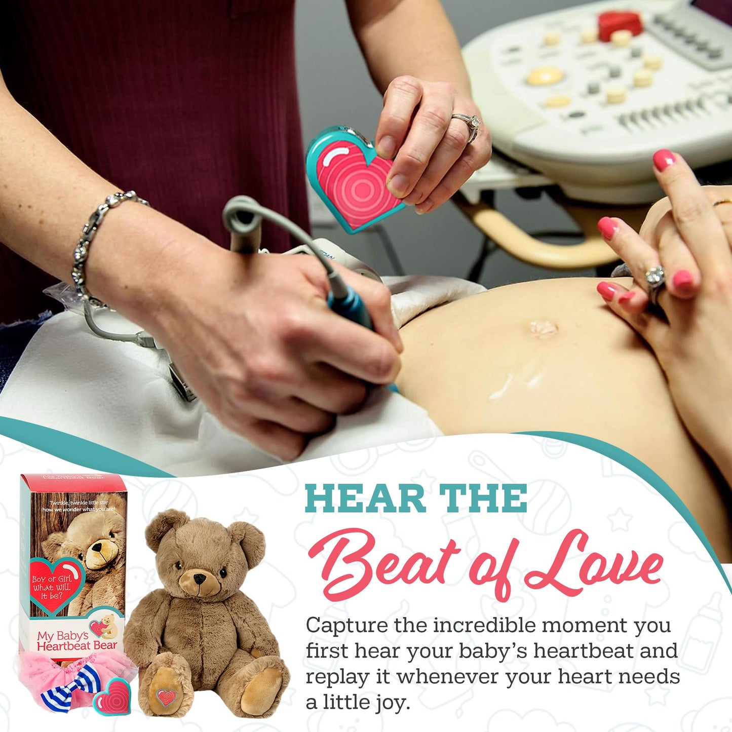 My Baby’s Heartbeat Bear, 20 Second Re-Recordable Digital Voice Recorder Plush Keepsake for Baby’s Heartbeat Memory, Pregnancy Keepsake (Not a Medical Device), Patriot